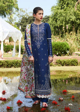 Hussain Rehar Embroidered Prints Lawn Collection 24 (Cyan)