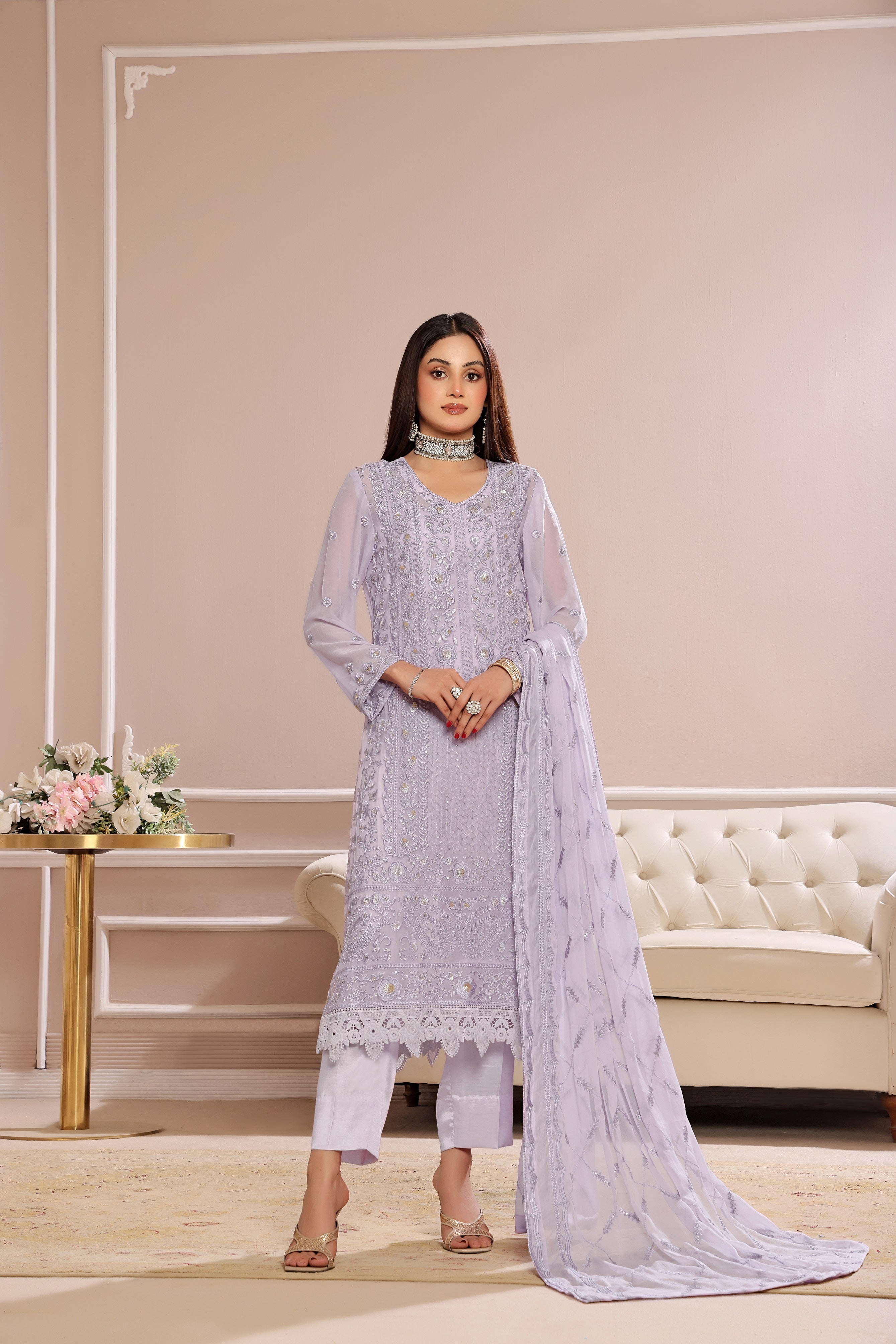 SOGHAT FLEUR 3 PIECE - LUXURY EMBROIDERED CHIFFON SUIT 25