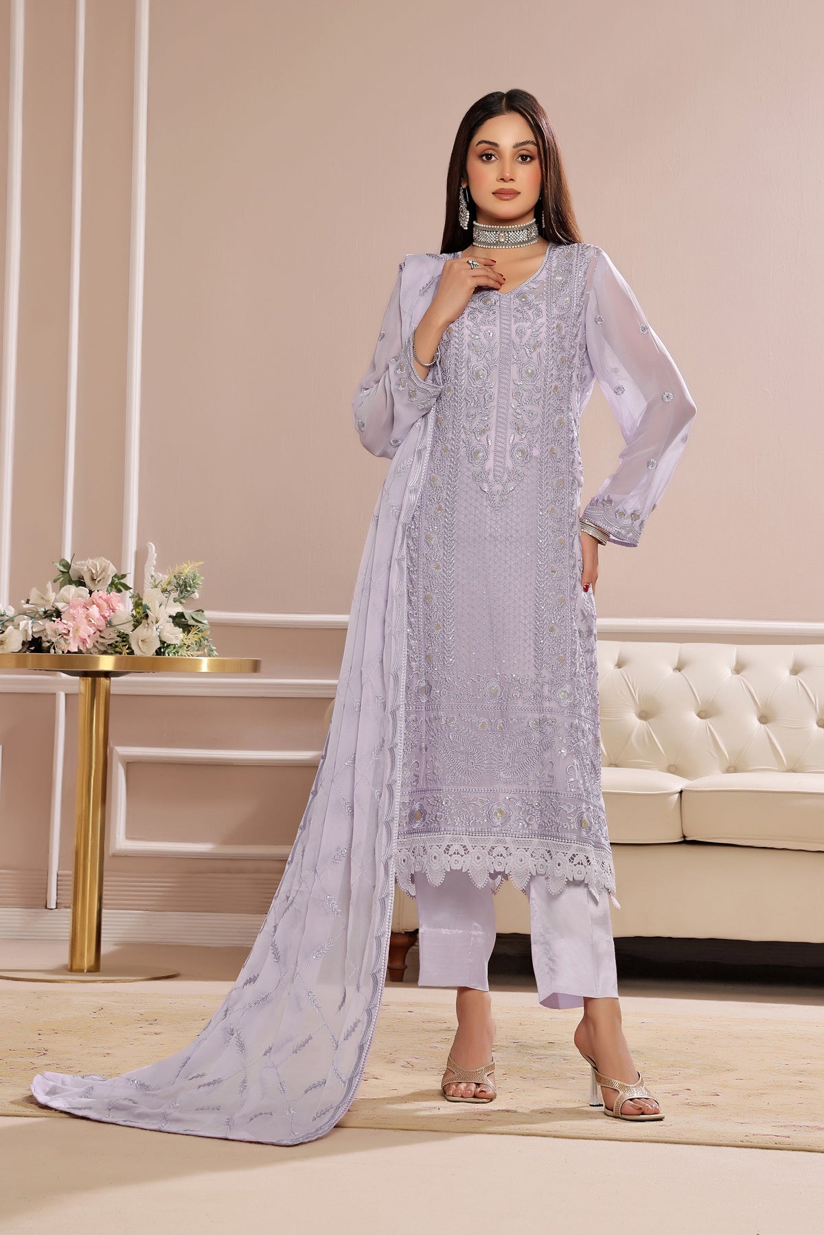 SOGHAT FLEUR 3 PIECE - LUXURY EMBROIDERED CHIFFON SUIT 25