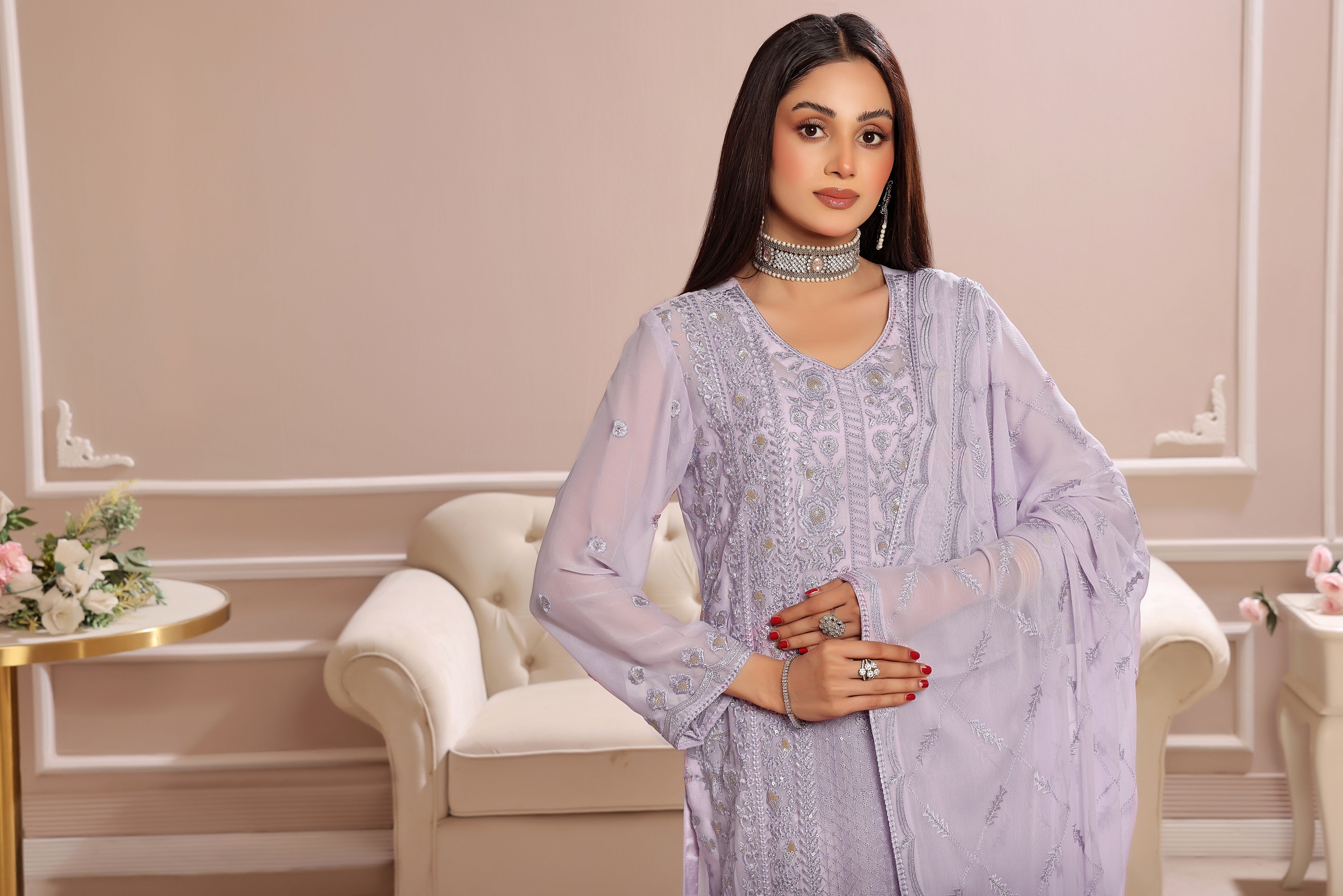 SOGHAT FLEUR 3 PIECE - LUXURY EMBROIDERED CHIFFON SUIT 25