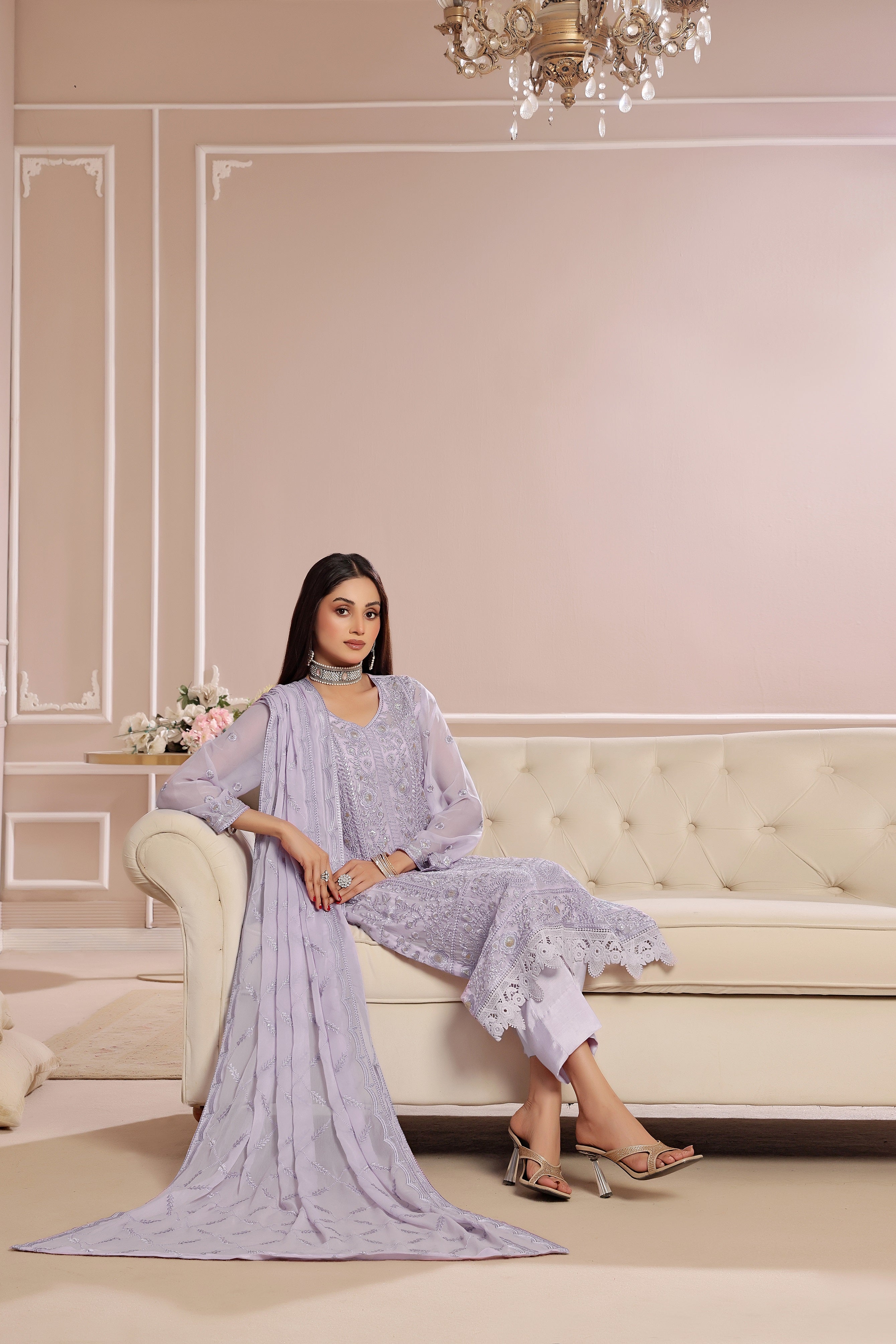 SOGHAT FLEUR 3 PIECE - LUXURY EMBROIDERED CHIFFON SUIT 25