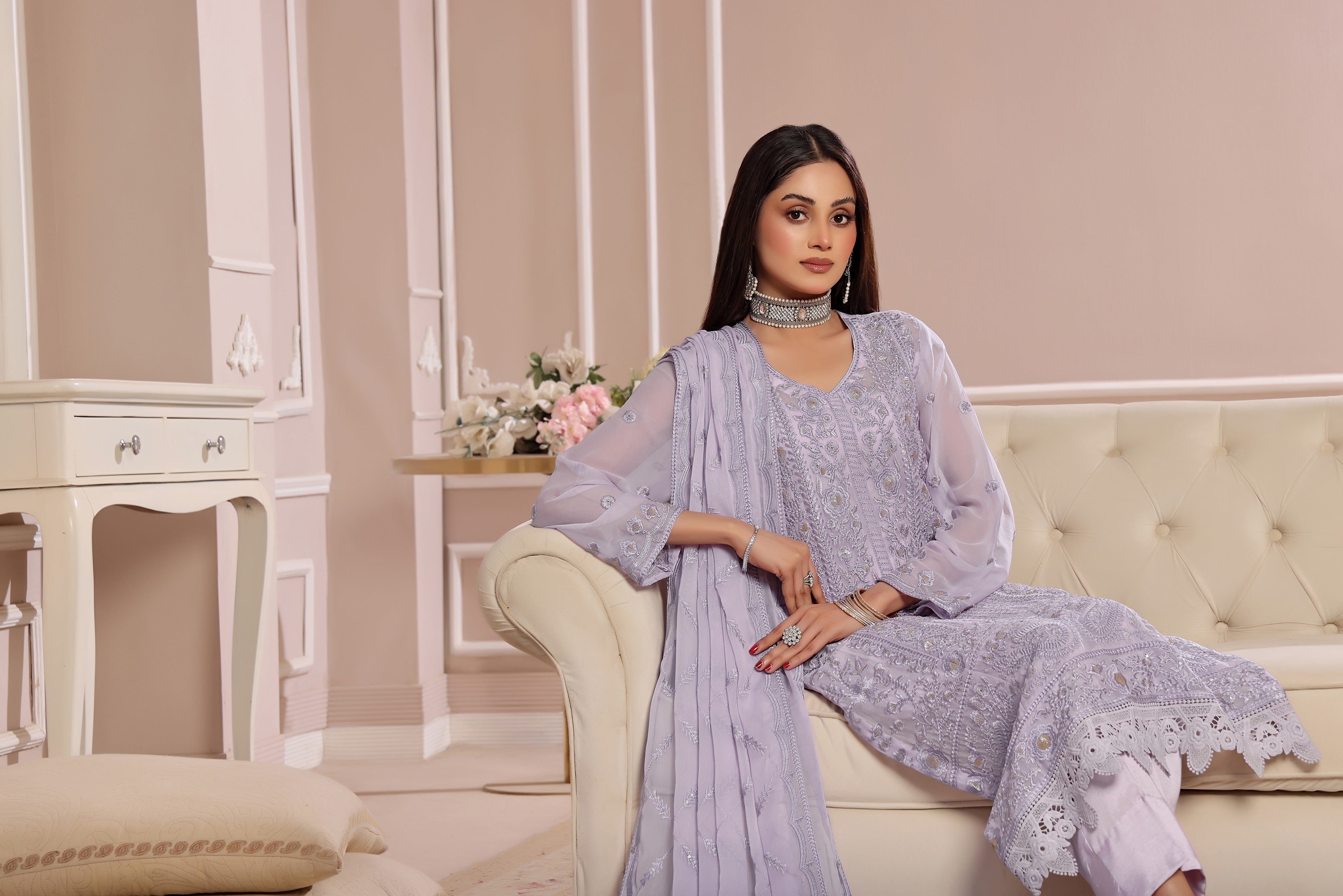 SOGHAT FLEUR 3 PIECE - LUXURY EMBROIDERED CHIFFON SUIT 25