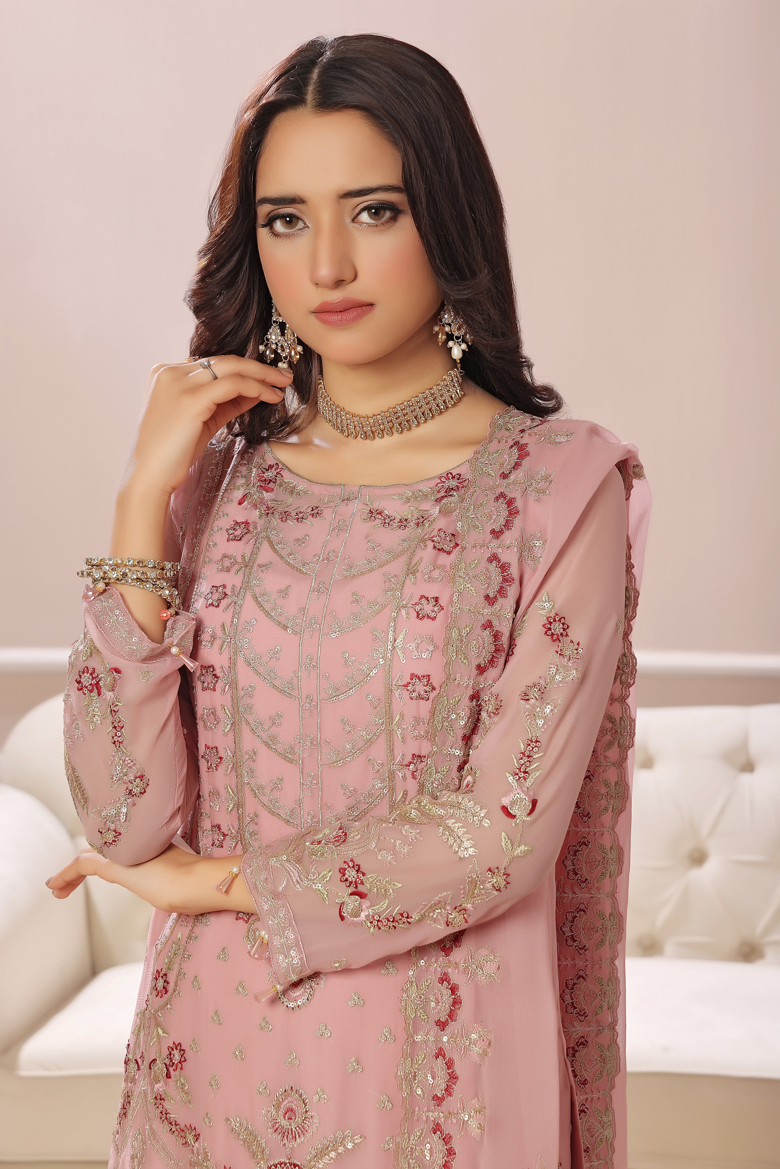 SOGHAT FLEUR 3 PIECE - LUXURY EMBROIDERED CHIFFON SUIT 25