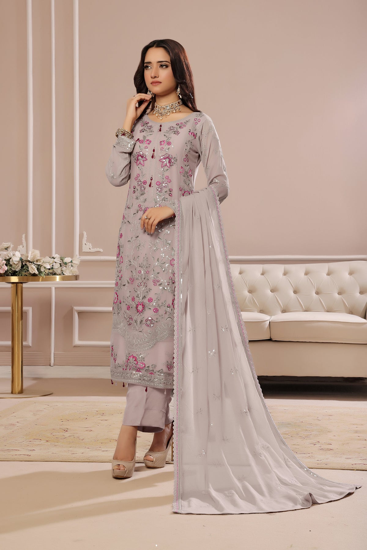 SOGHAT FLEUR 3 PIECE - LUXURY EMBROIDERED CHIFFON SUIT 25