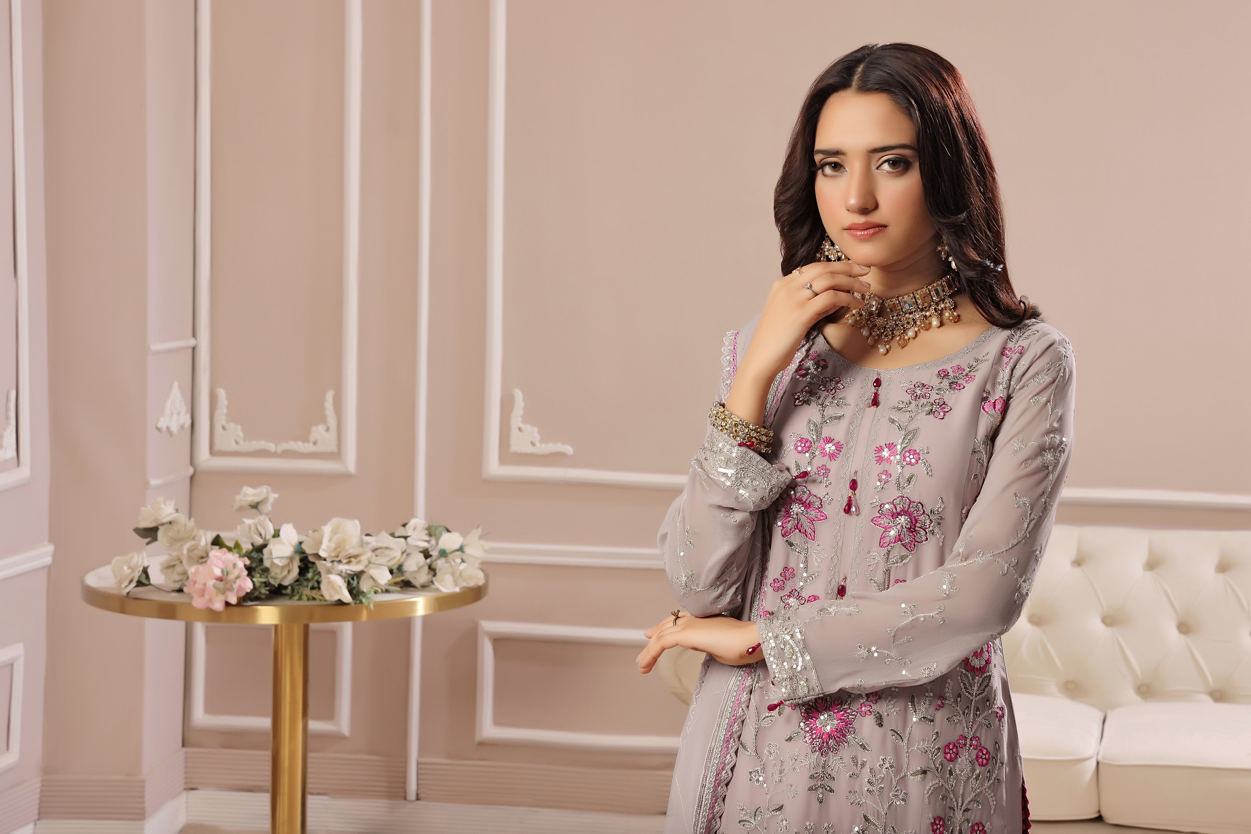 SOGHAT FLEUR 3 PIECE - LUXURY EMBROIDERED CHIFFON SUIT 25