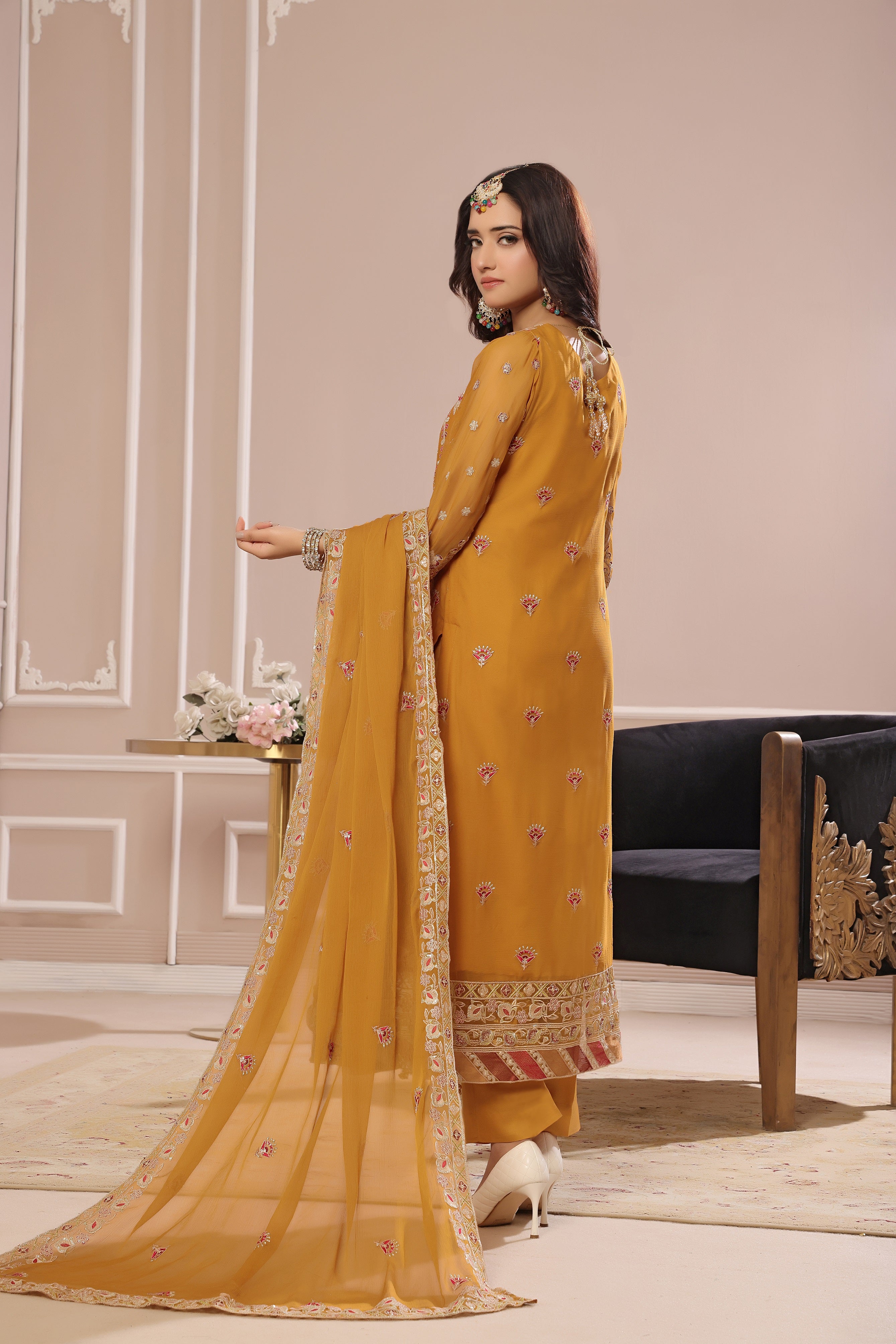 SOGHAT FLEUR 3 PIECE - LUXURY EMBROIDERED CHIFFON SUIT 25