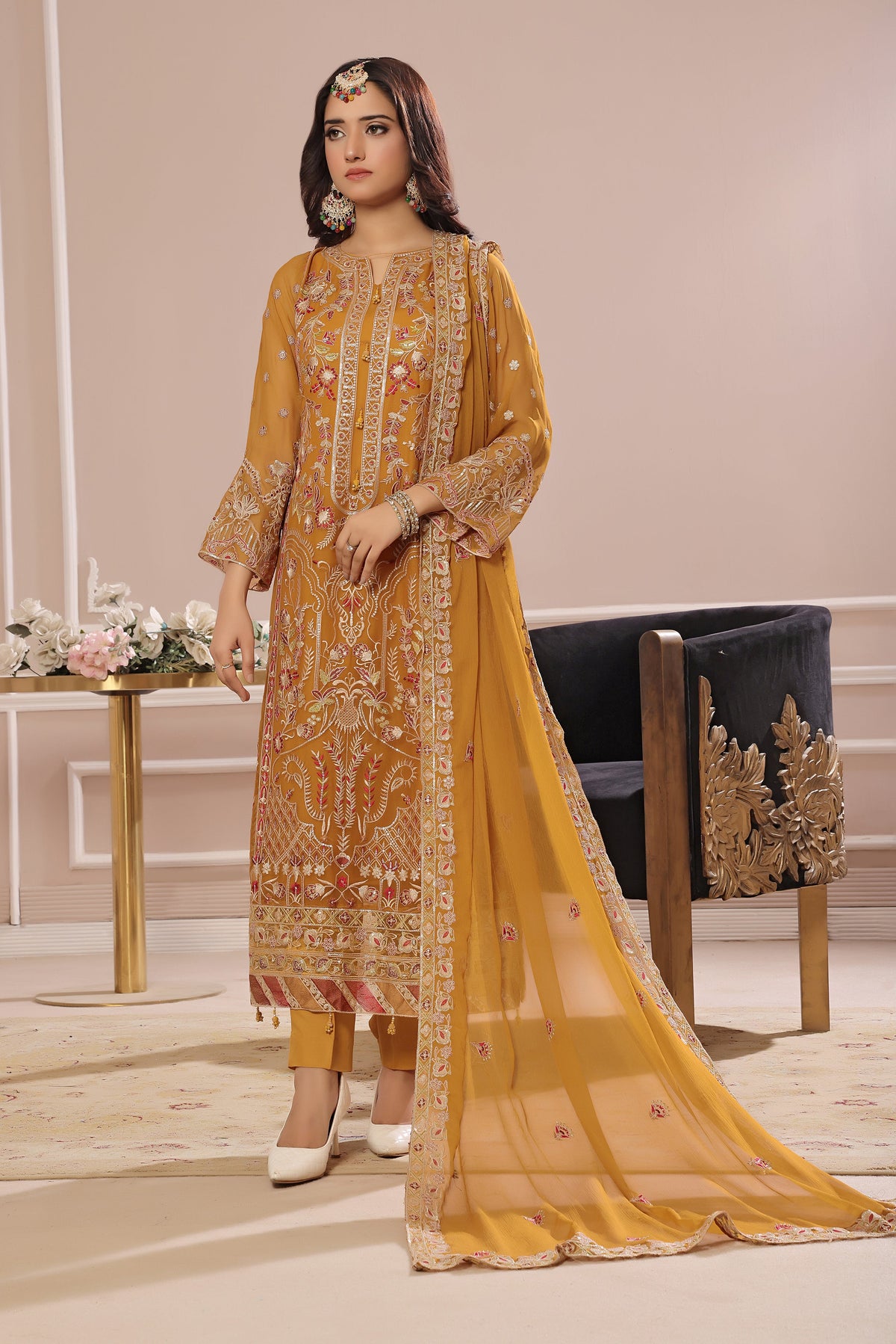 SOGHAT FLEUR 3 PIECE - LUXURY EMBROIDERED CHIFFON SUIT 25