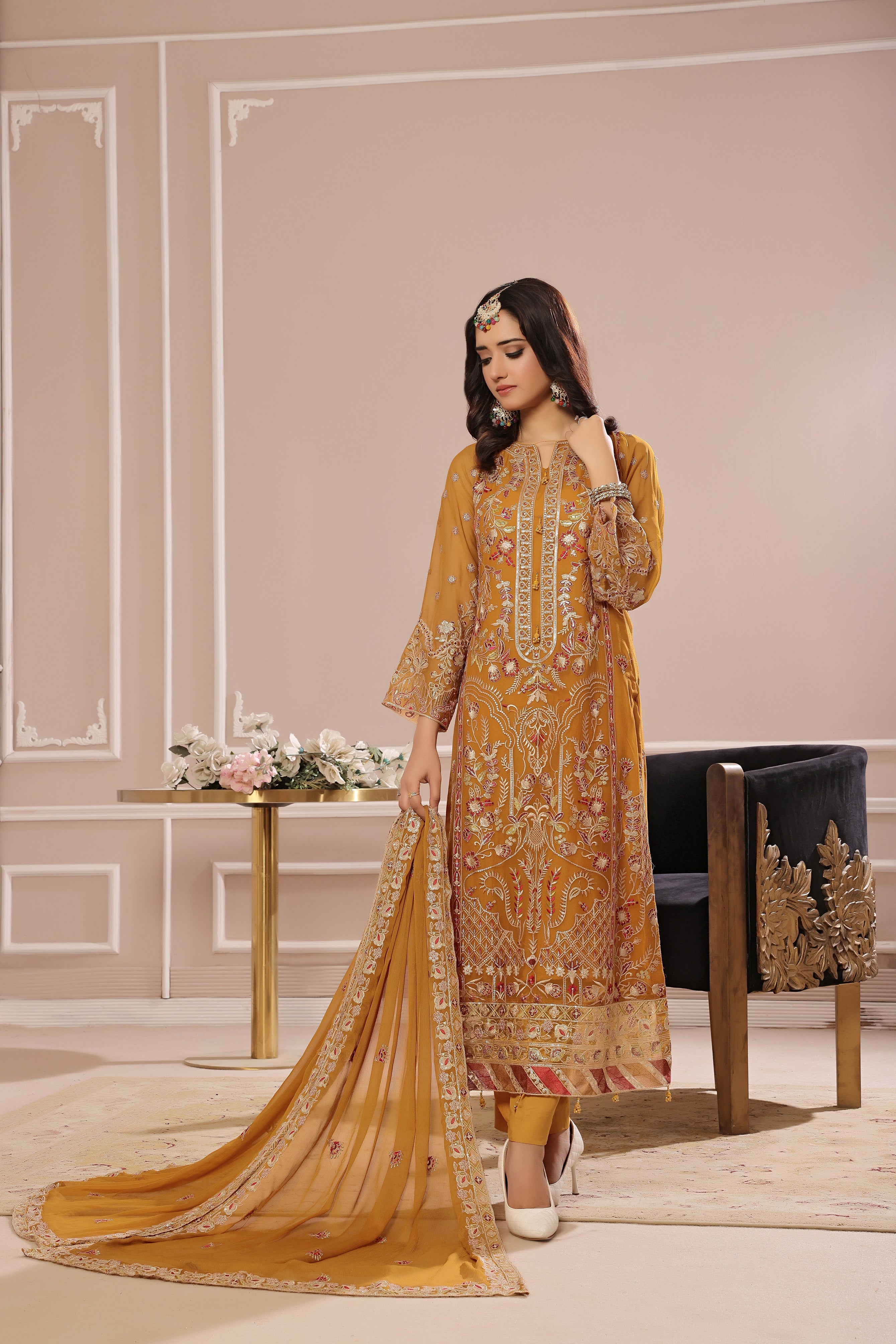 SOGHAT FLEUR 3 PIECE - LUXURY EMBROIDERED CHIFFON SUIT 25