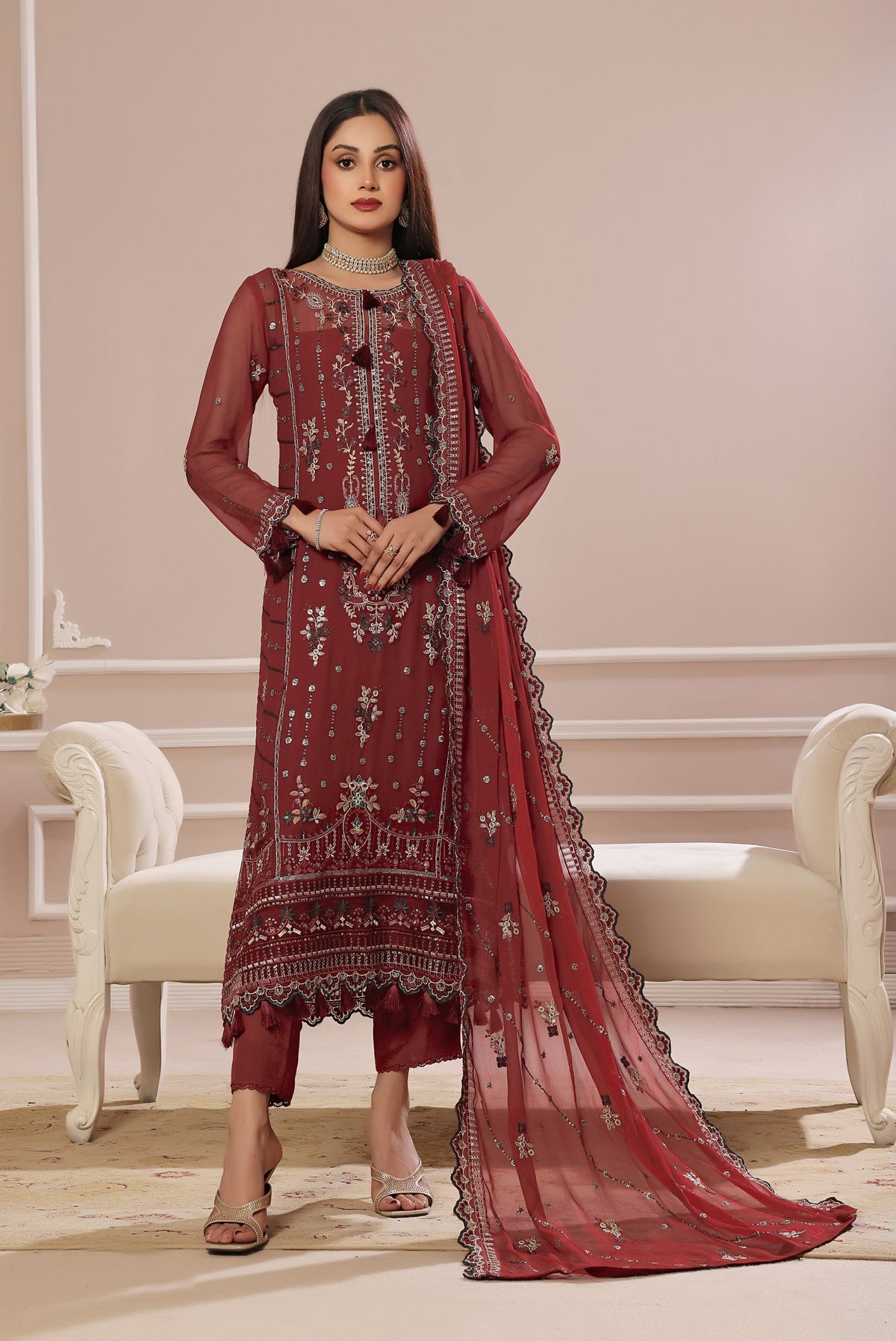 SOGHAT FLEUR 3 PIECE - LUXURY EMBROIDERED CHIFFON SUIT 25