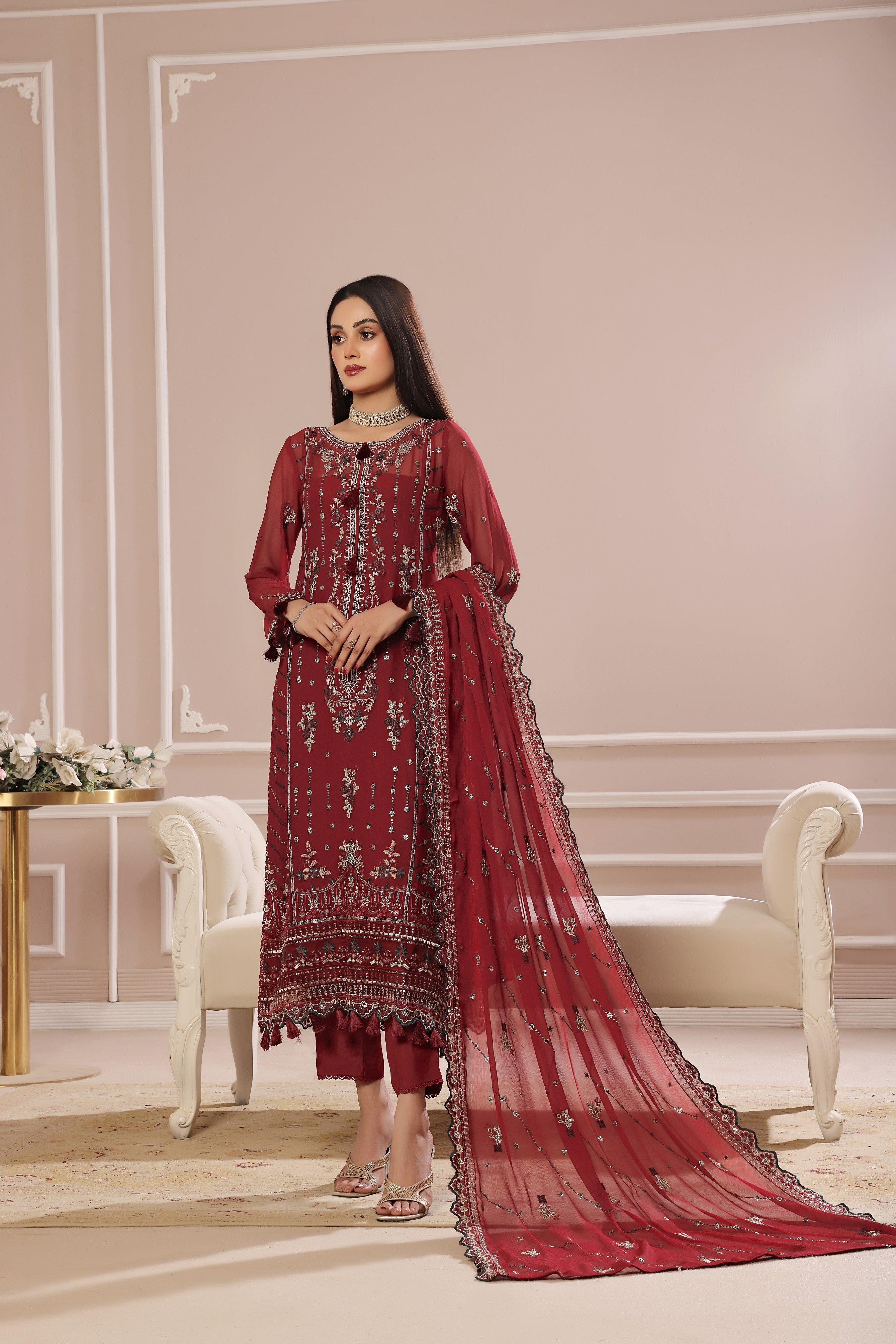 SOGHAT FLEUR 3 PIECE - LUXURY EMBROIDERED CHIFFON SUIT 25