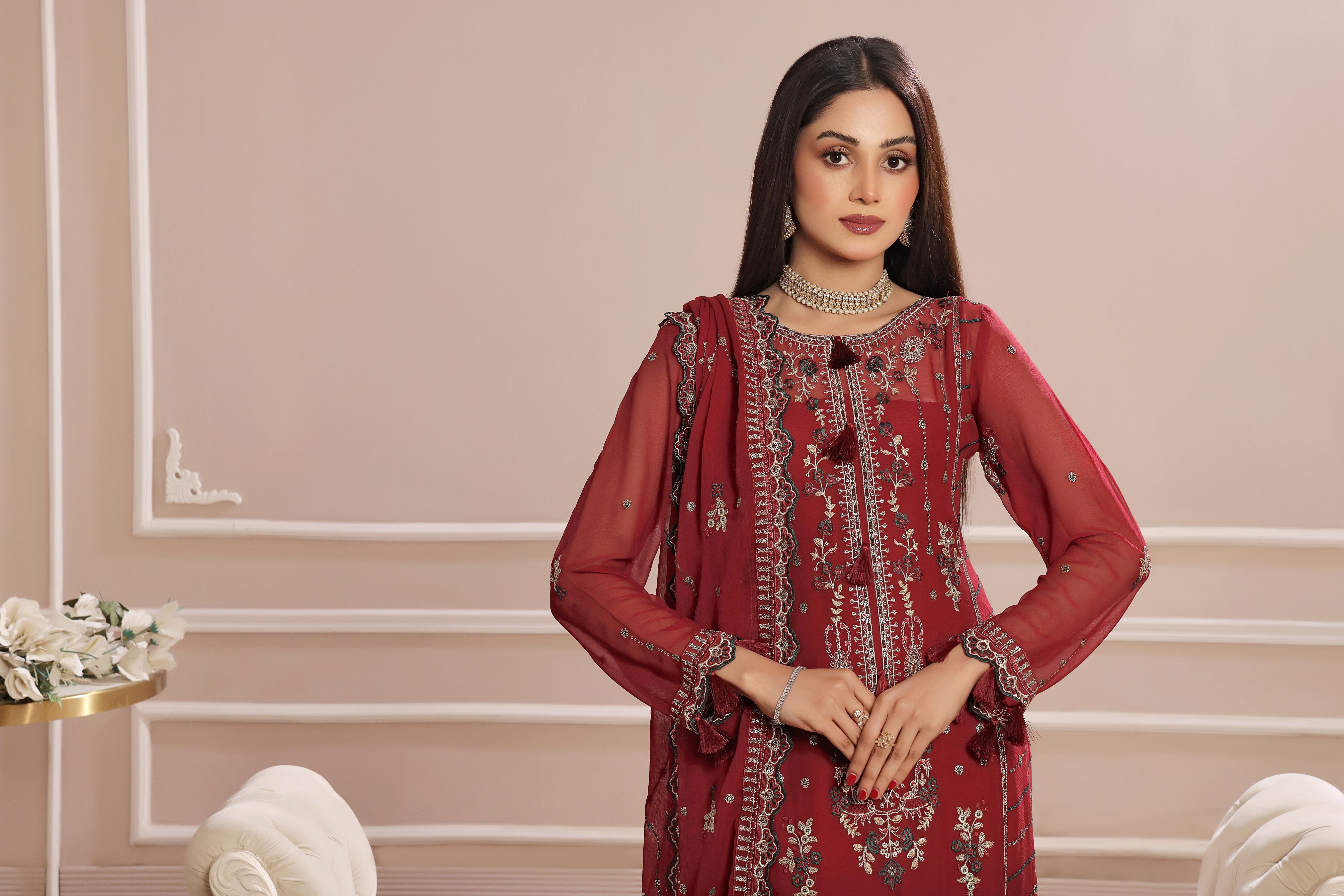 SOGHAT FLEUR 3 PIECE - LUXURY EMBROIDERED CHIFFON SUIT 25