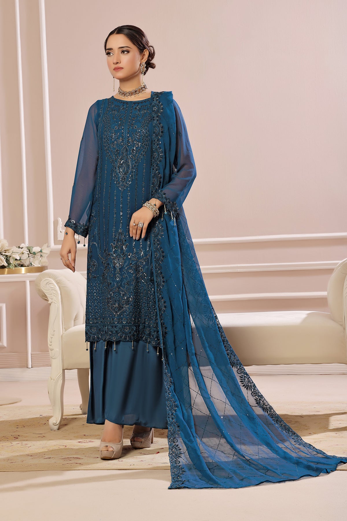 SOGHAT FLEUR 3 PIECE - LUXURY EMBROIDERED CHIFFON SUIT 25