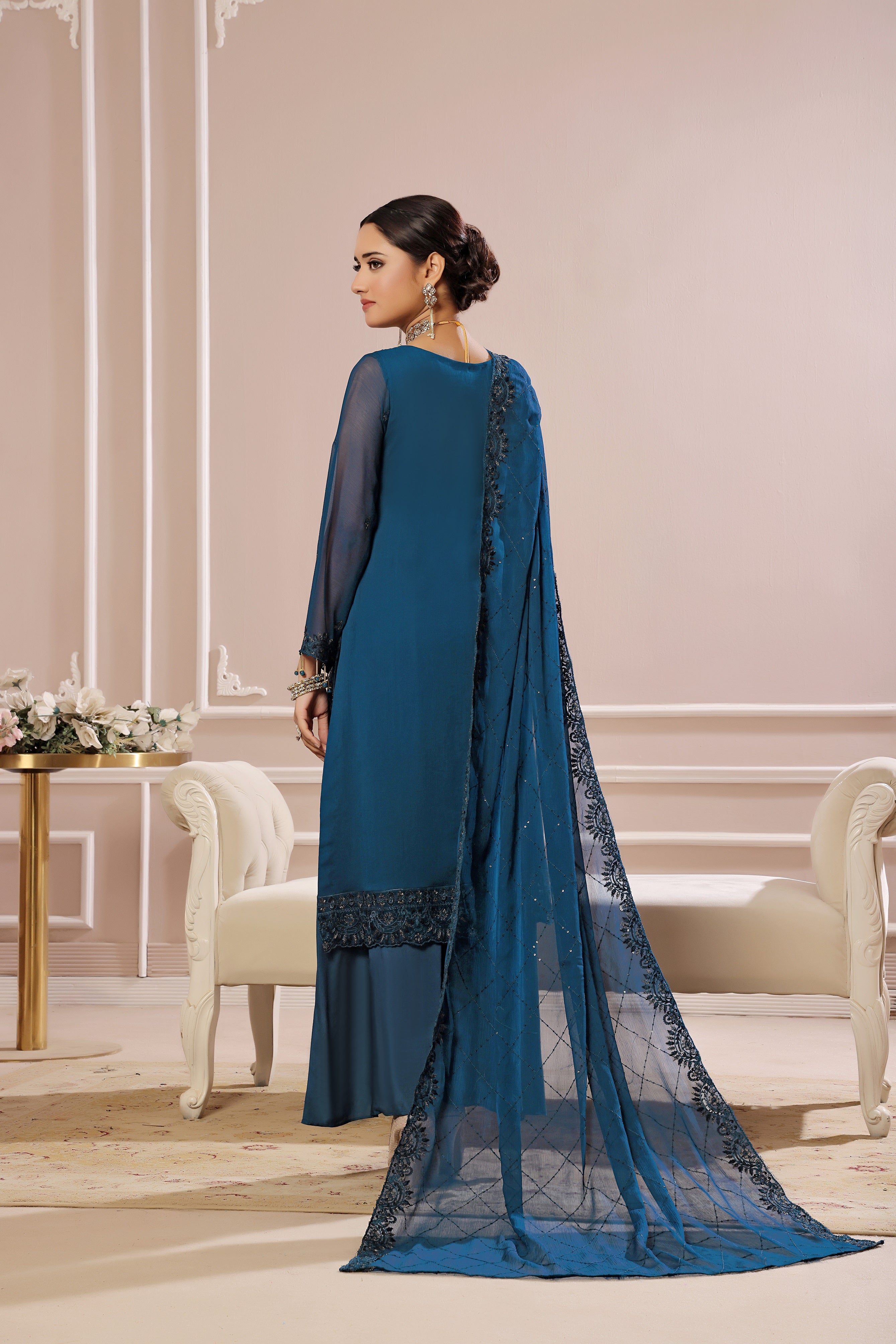 SOGHAT FLEUR 3 PIECE - LUXURY EMBROIDERED CHIFFON SUIT 25