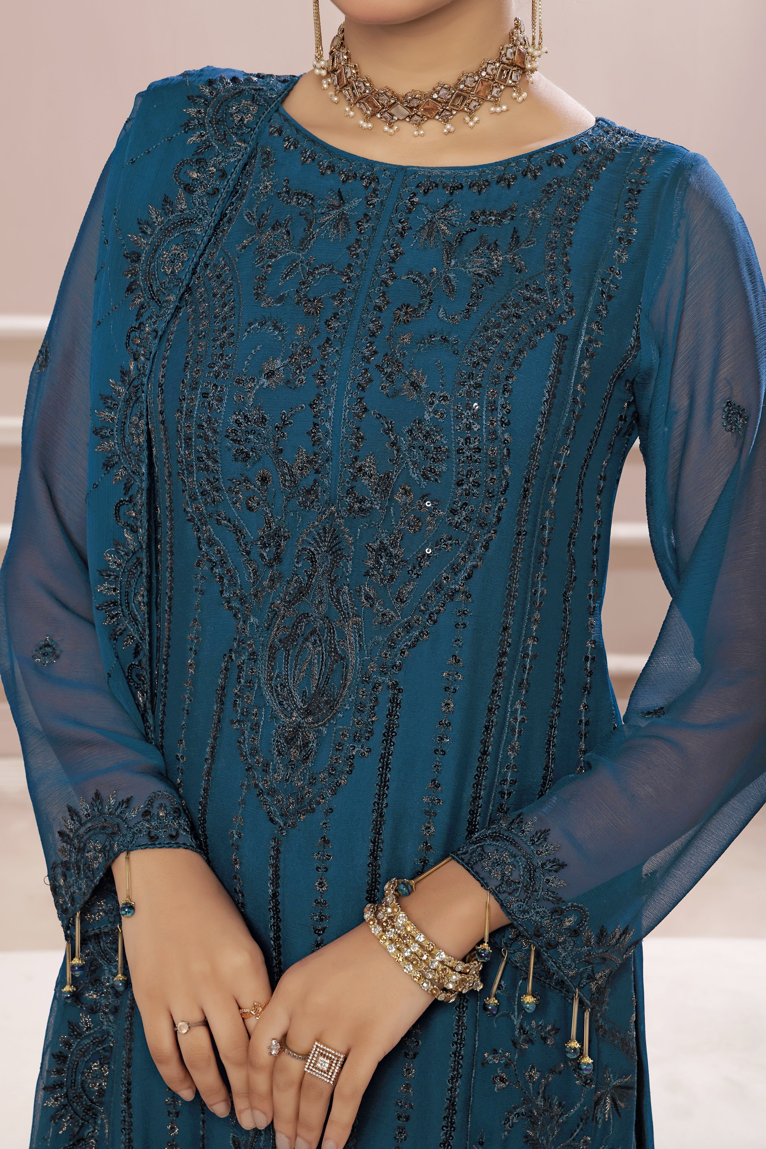 SOGHAT FLEUR 3 PIECE - LUXURY EMBROIDERED CHIFFON SUIT 25