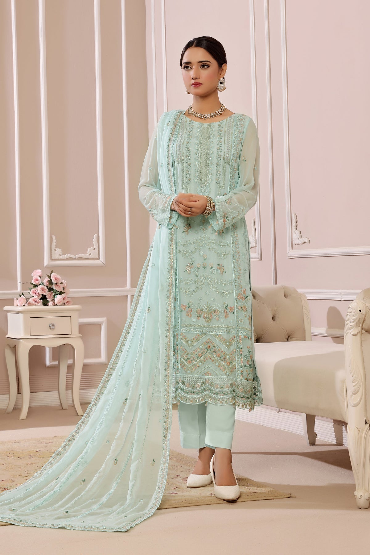 SOGHAT FLEUR 3 PIECE - LUXURY EMBROIDERED CHIFFON SUIT 25