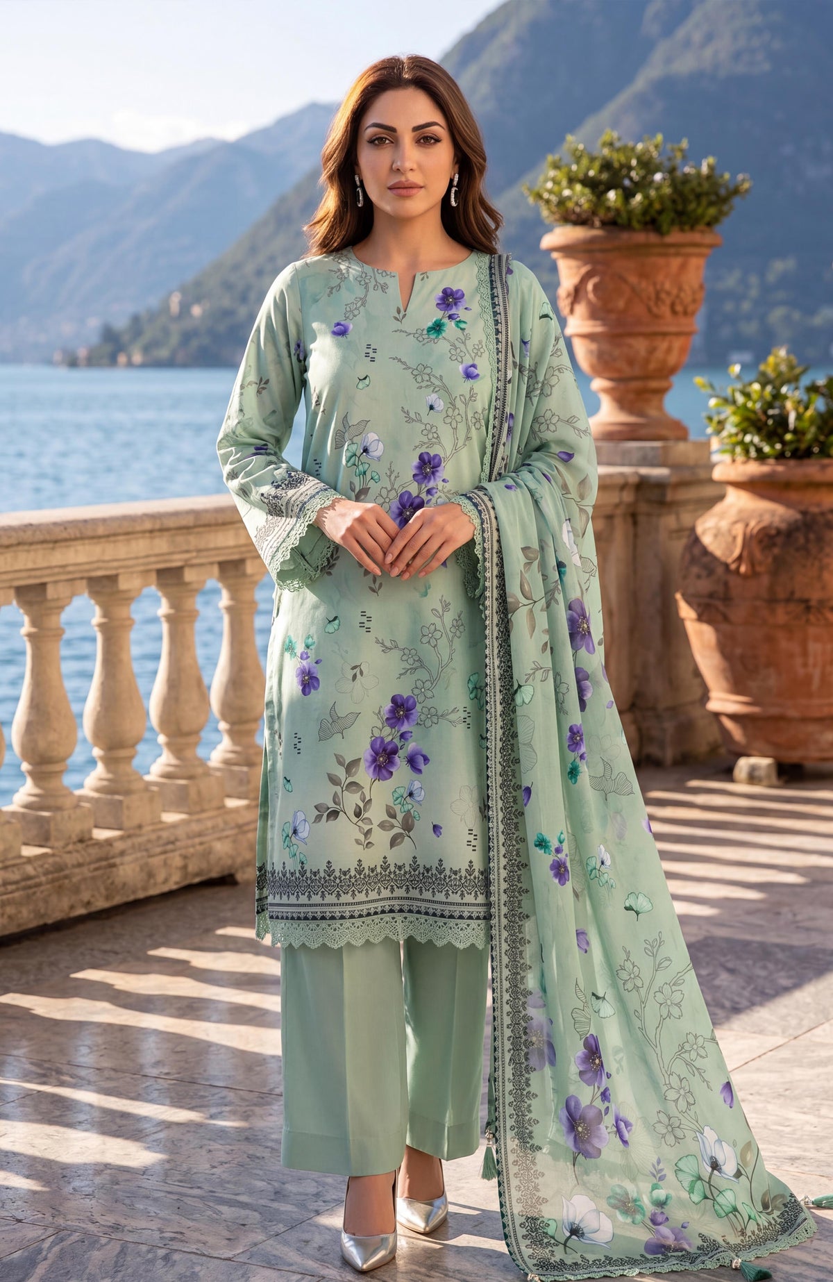 Al Zohaib Color Lawn With Chiffon Dupatta 3 Piece