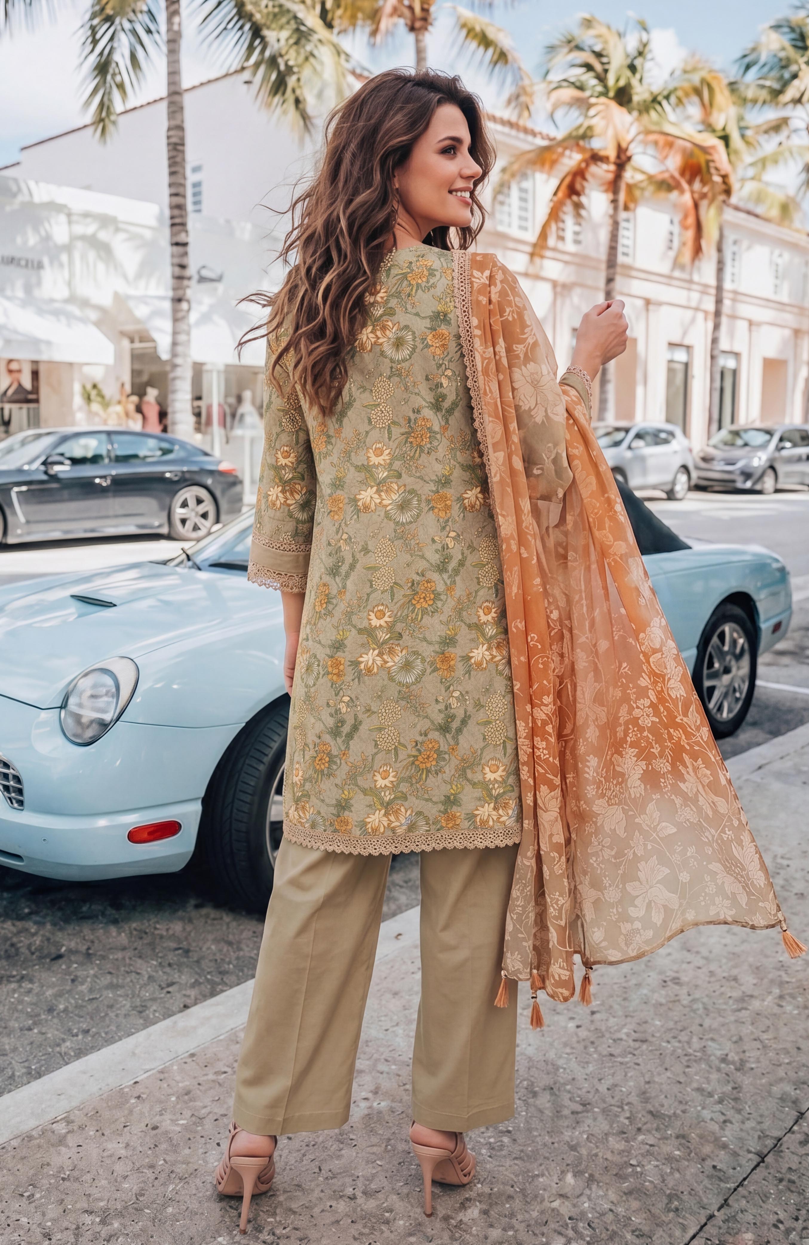Al Zohaib Color Lawn With Chiffon Dupatta 3 Piece