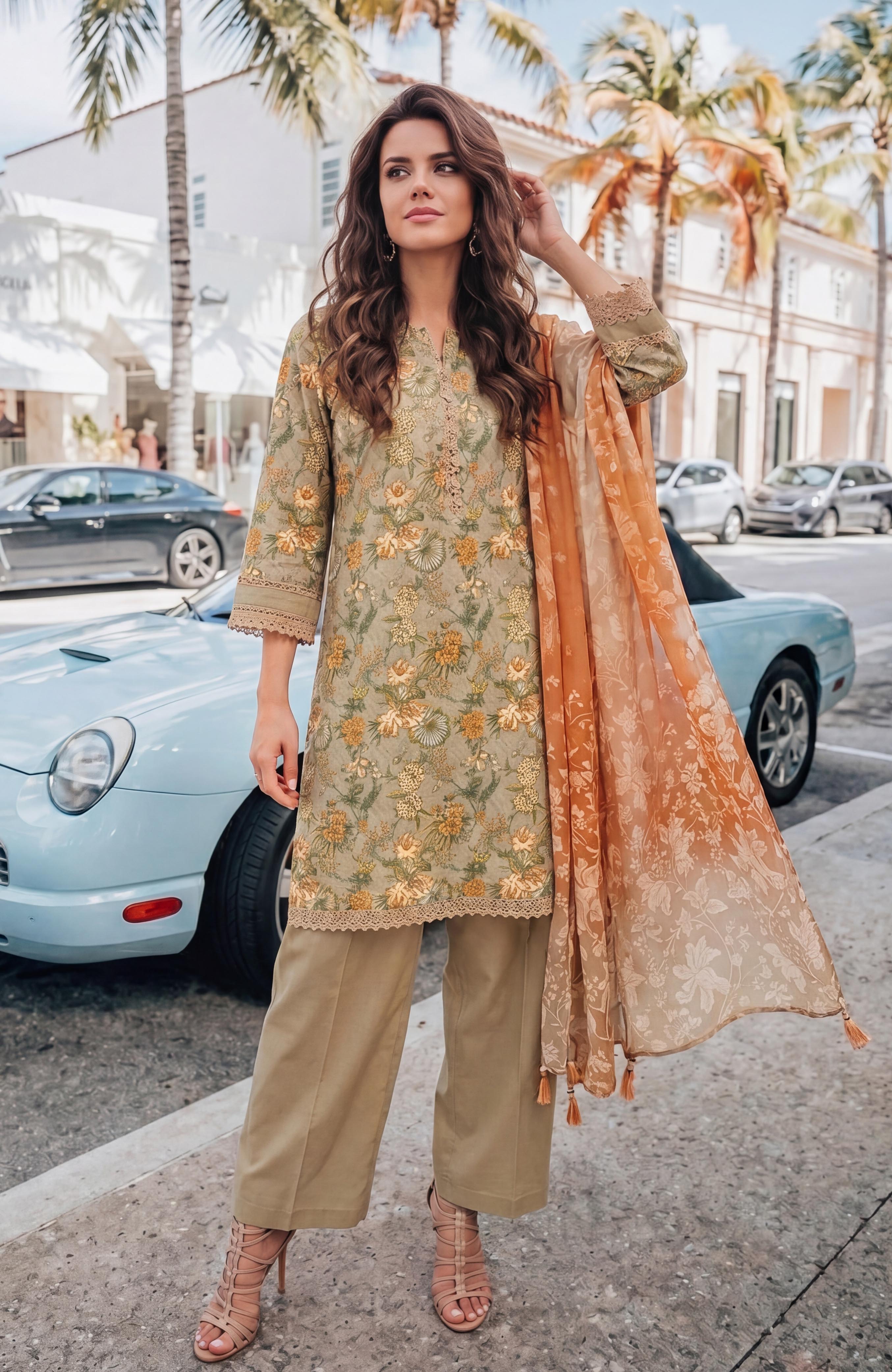 Al Zohaib Color Lawn With Chiffon Dupatta 3 Piece