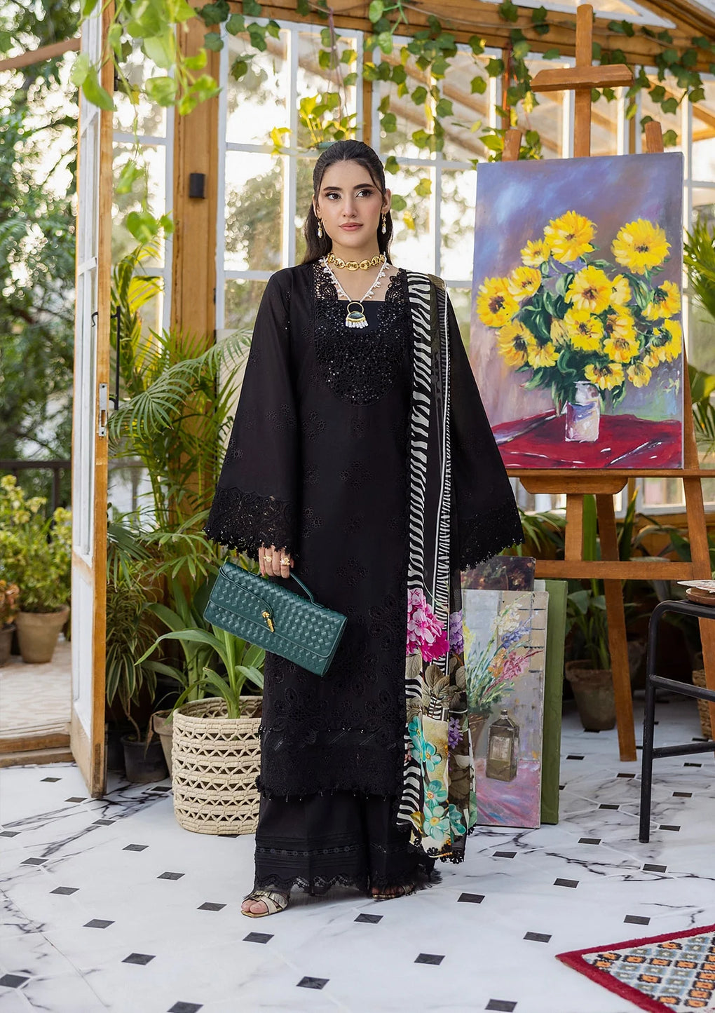 E CRAFT CHIKANKARI WITH CHIFFON BY ELAF