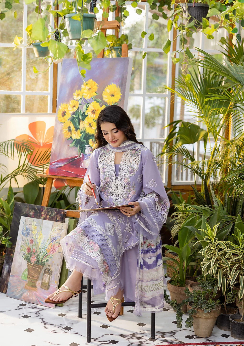 E CRAFT CHIKANKARI WITH CHIFFON BY ELAF