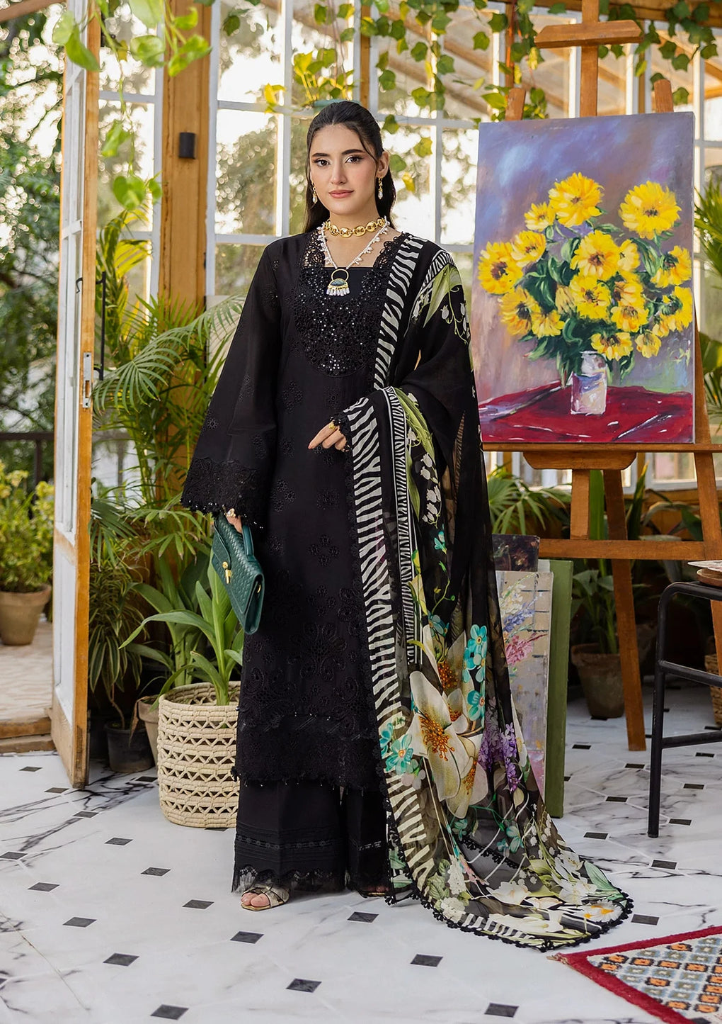 E CRAFT CHIKANKARI WITH CHIFFON BY ELAF