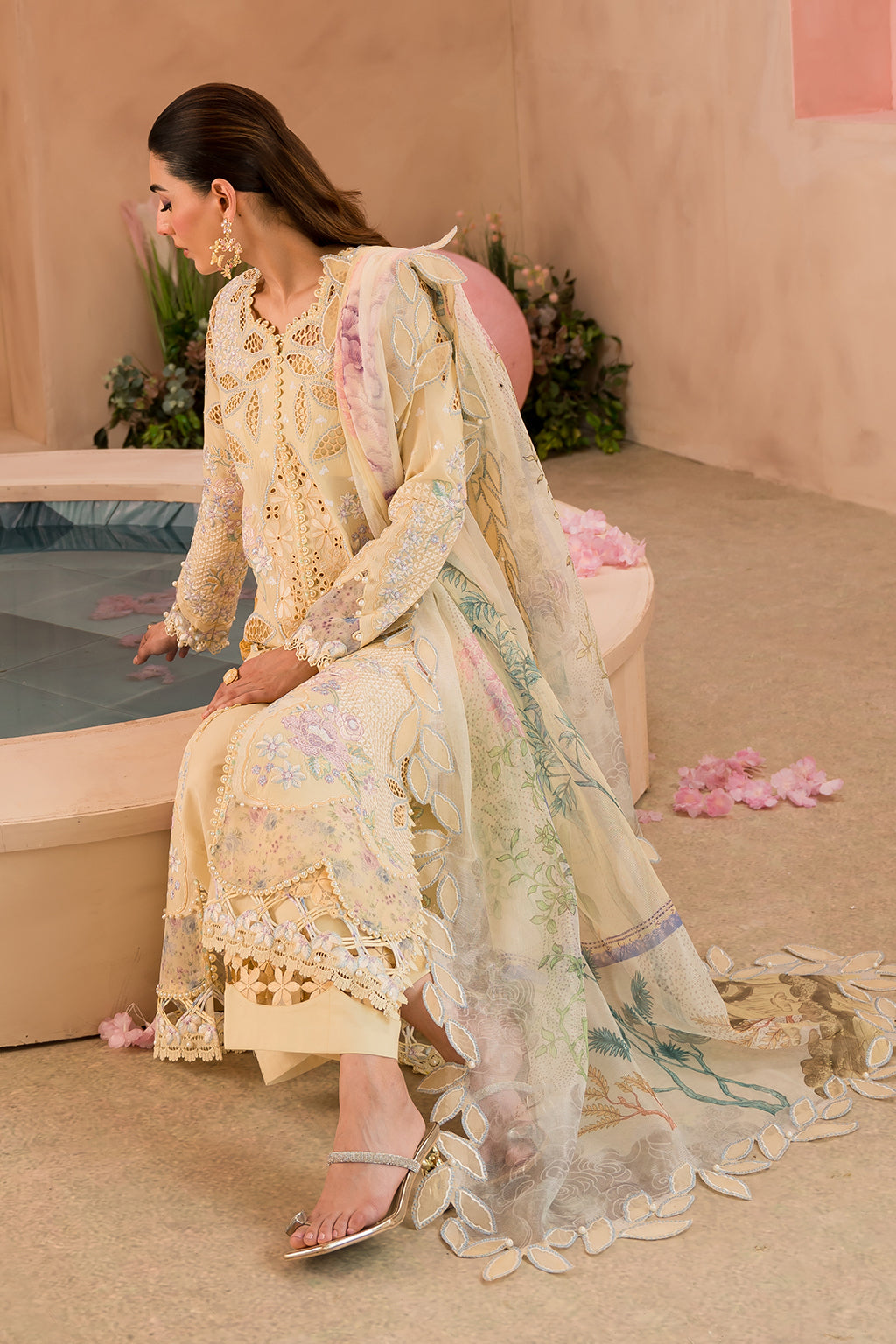 Afrozeh The Painted Garden Luxury Embroidered Lawn Collection 24 (Sweet Saffron)