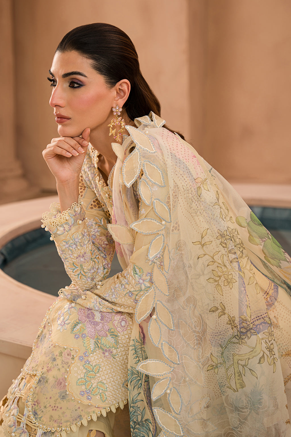 Afrozeh The Painted Garden Luxury Embroidered Lawn Collection 24 (Sweet Saffron)