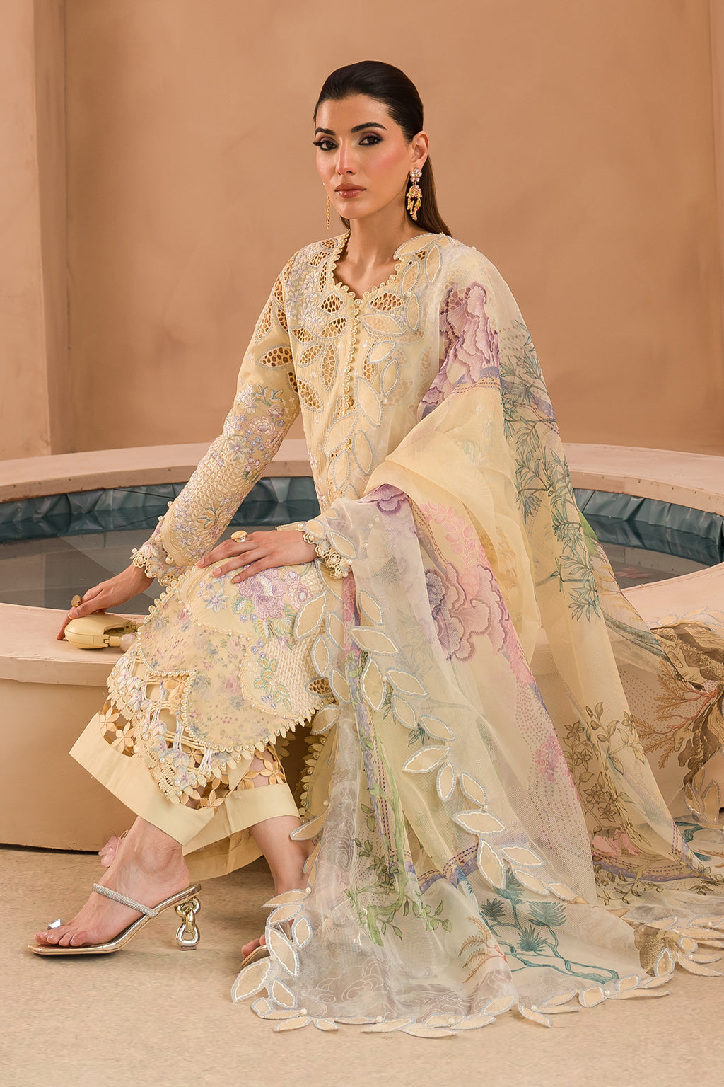 Afrozeh The Painted Garden Luxury Embroidered Lawn Collection 24 (Sweet Saffron)