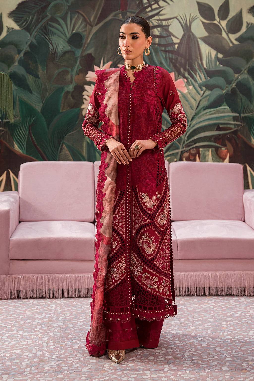 Afrozeh The Painted Garden Luxury Embroidered Lawn Collection 24 (Dahlia Dusk)