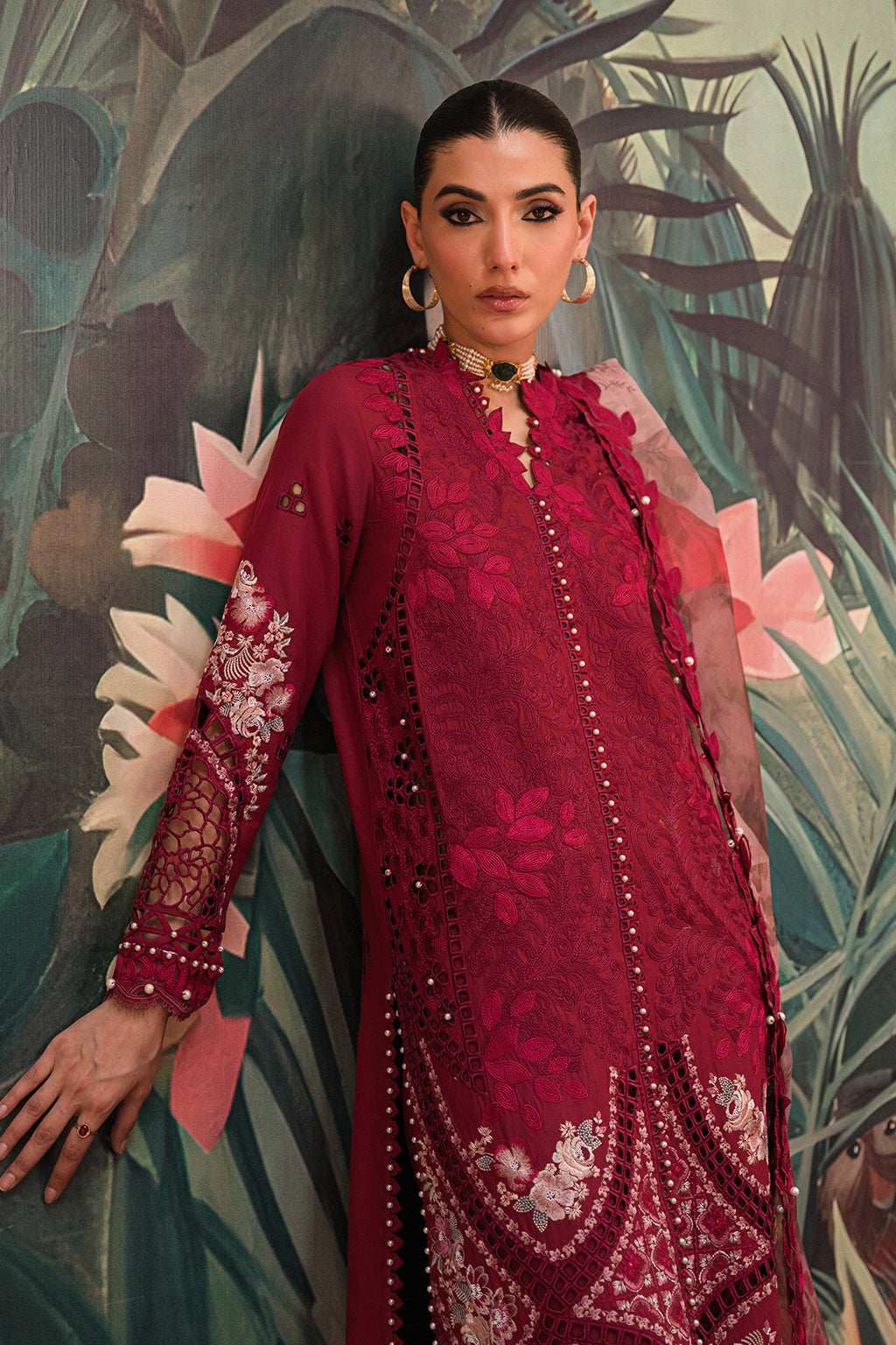 Afrozeh The Painted Garden Luxury Embroidered Lawn Collection 24 (Dahlia Dusk)