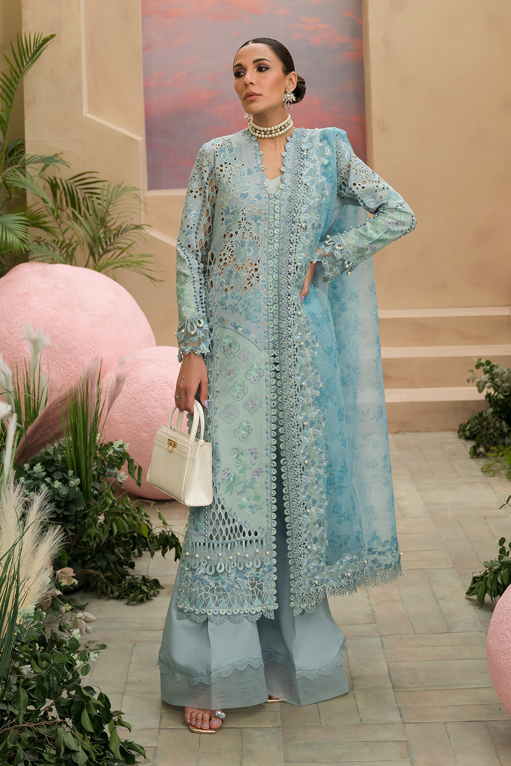 Afrozeh The Painted Garden Luxury Embroidered Lawn Collection 24 (Serene Sapphire)