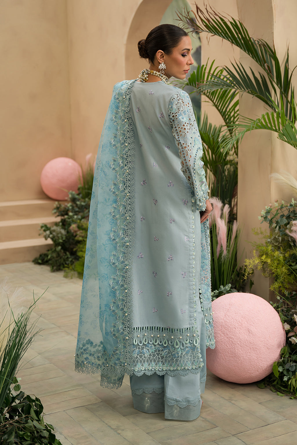 Afrozeh The Painted Garden Luxury Embroidered Lawn Collection 24 (Serene Sapphire)