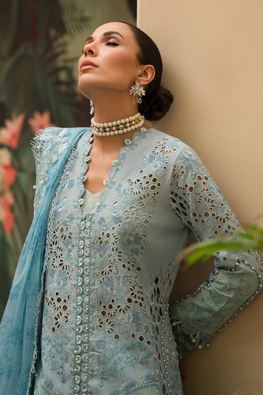 Afrozeh The Painted Garden Luxury Embroidered Lawn Collection 24 (Serene Sapphire)