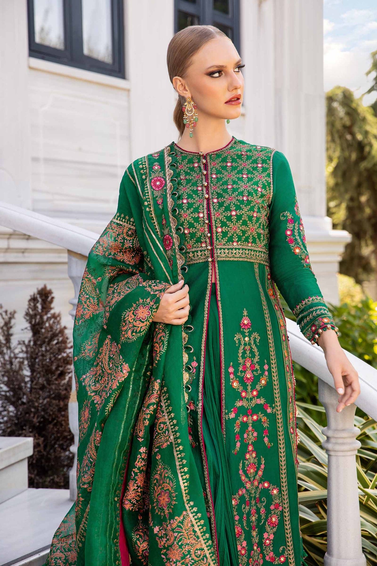 Unstitched Embroidered Cotton Satin Suit  Maria B