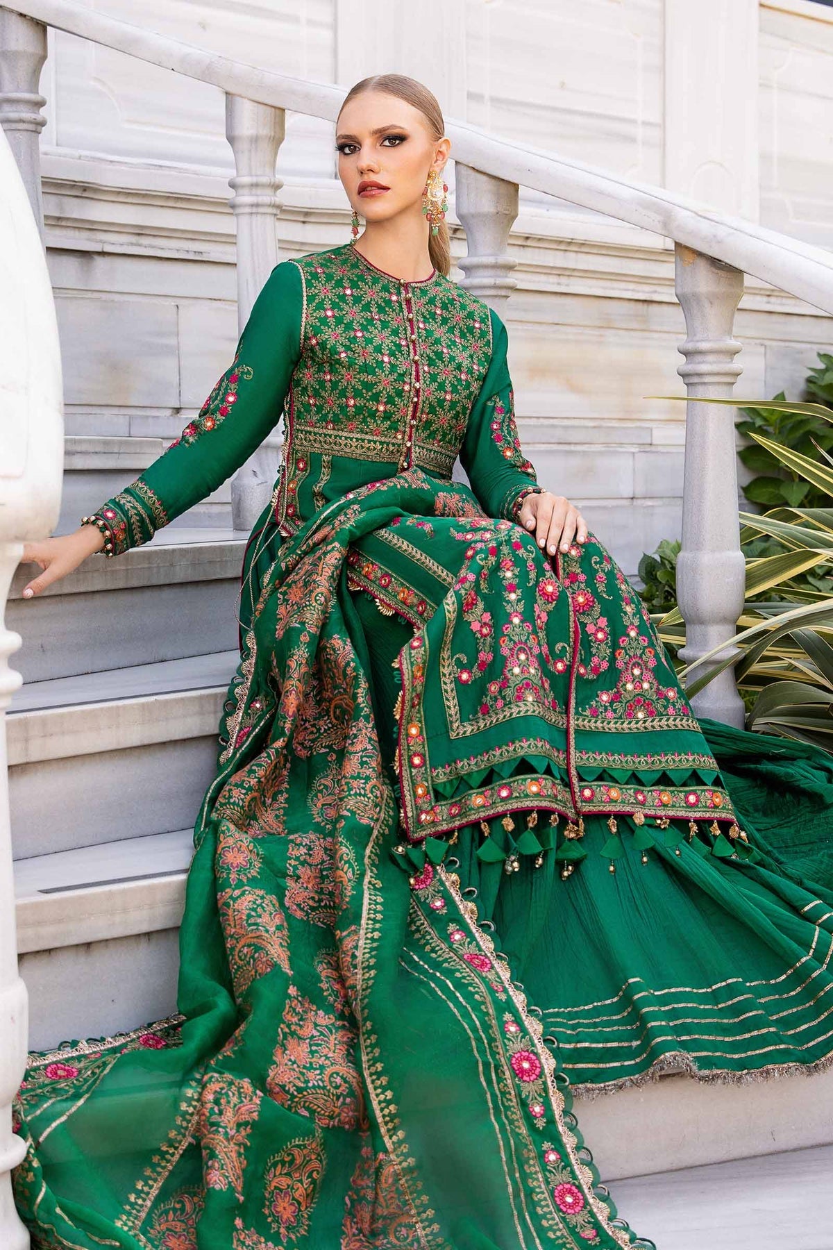 Unstitched Embroidered Cotton Satin Suit  Maria B