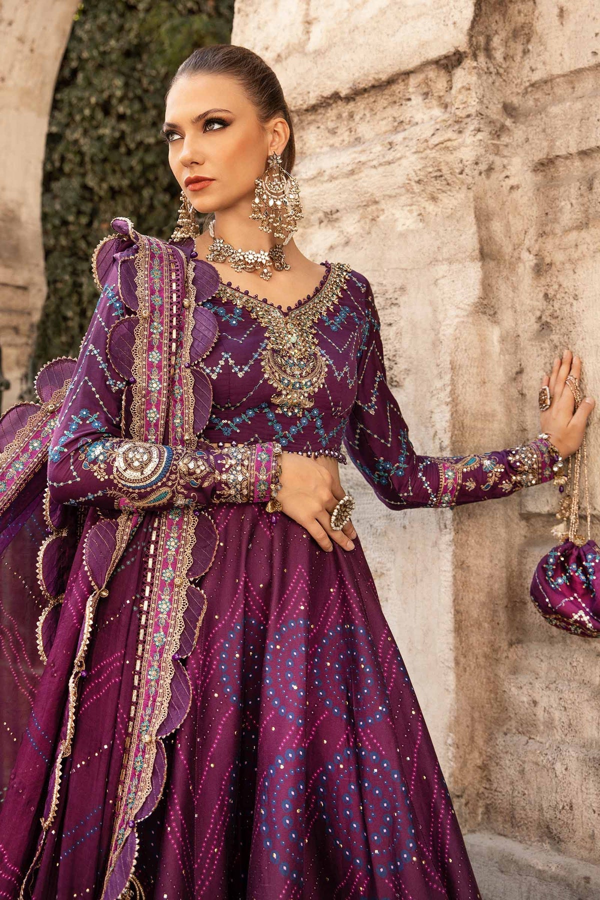 Unstitched Embroidered Cotton Satin Suit  Maria B