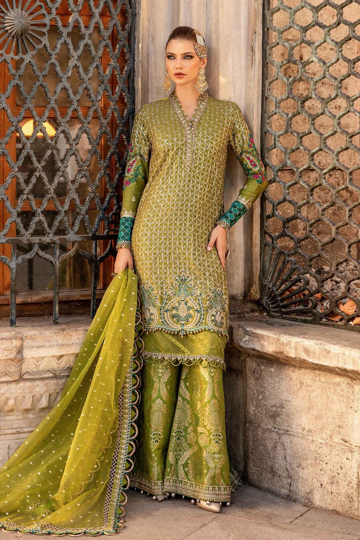 Unstitched Embroidered Cotton Satin Suit  Maria B