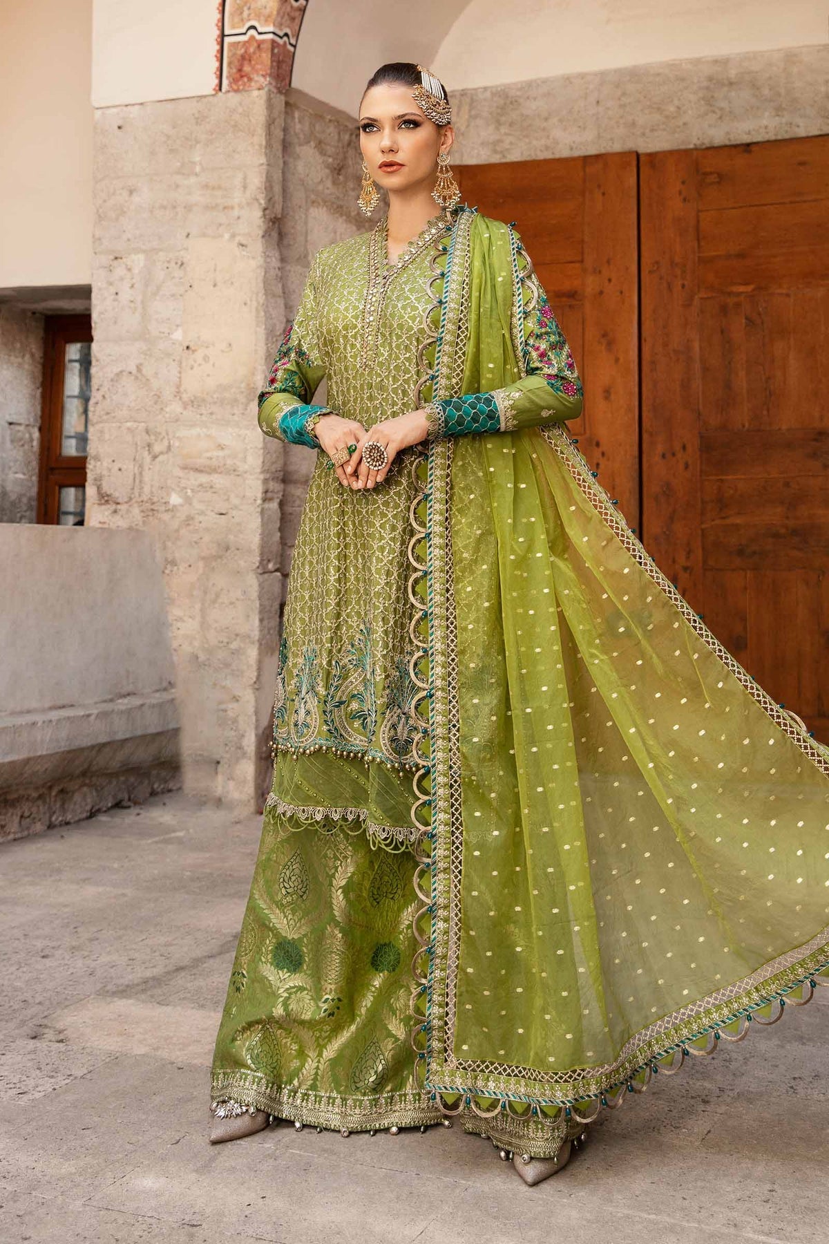 Unstitched Embroidered Cotton Satin Suit  Maria B