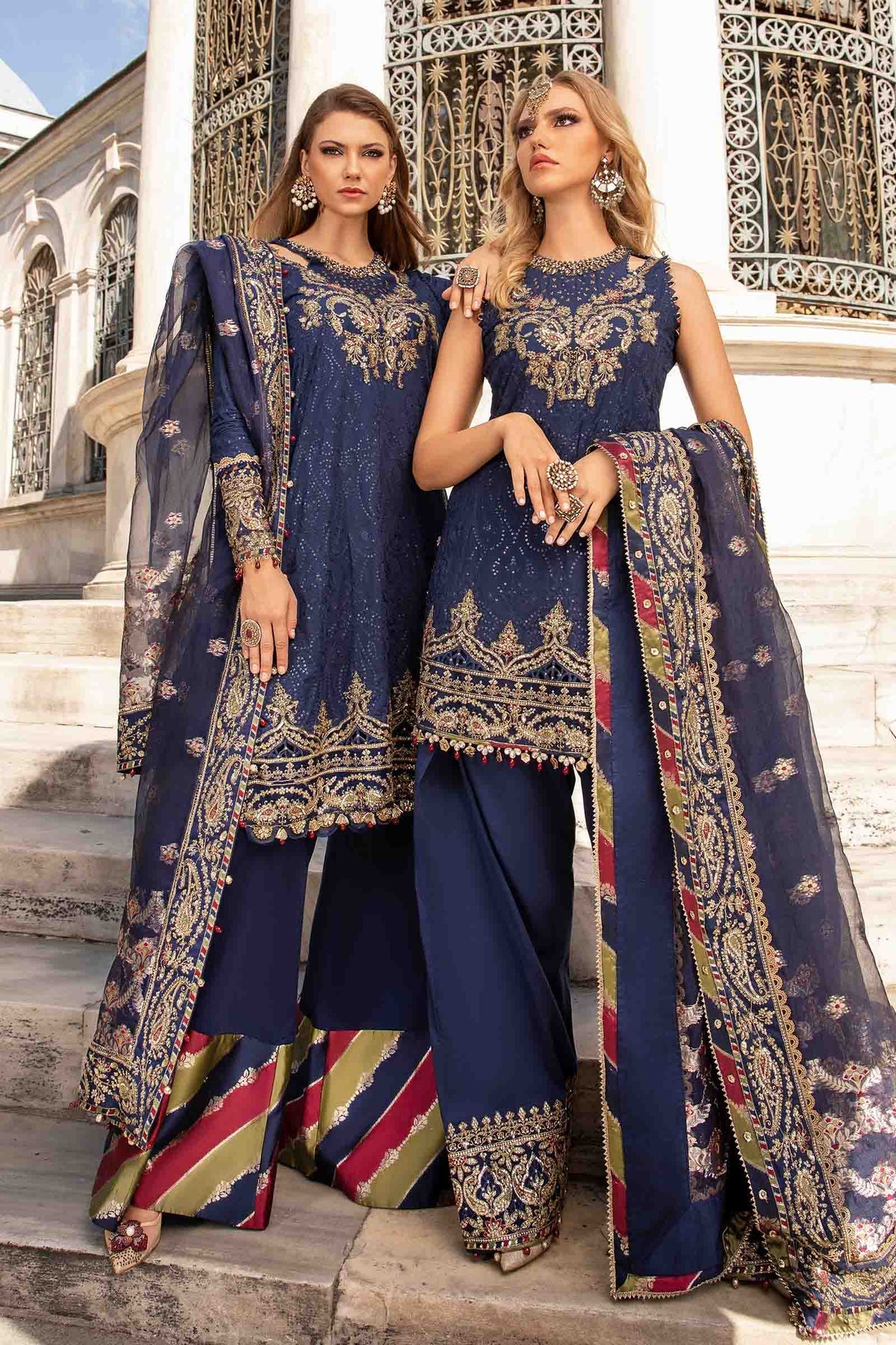 Unstitched Embroidered Cotton Satin Suit  Maria B