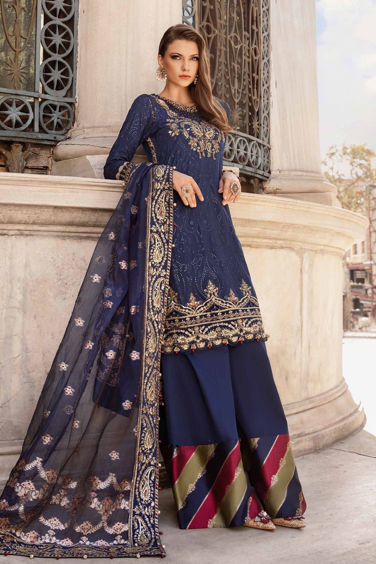 Unstitched Embroidered Cotton Satin Suit  Maria B