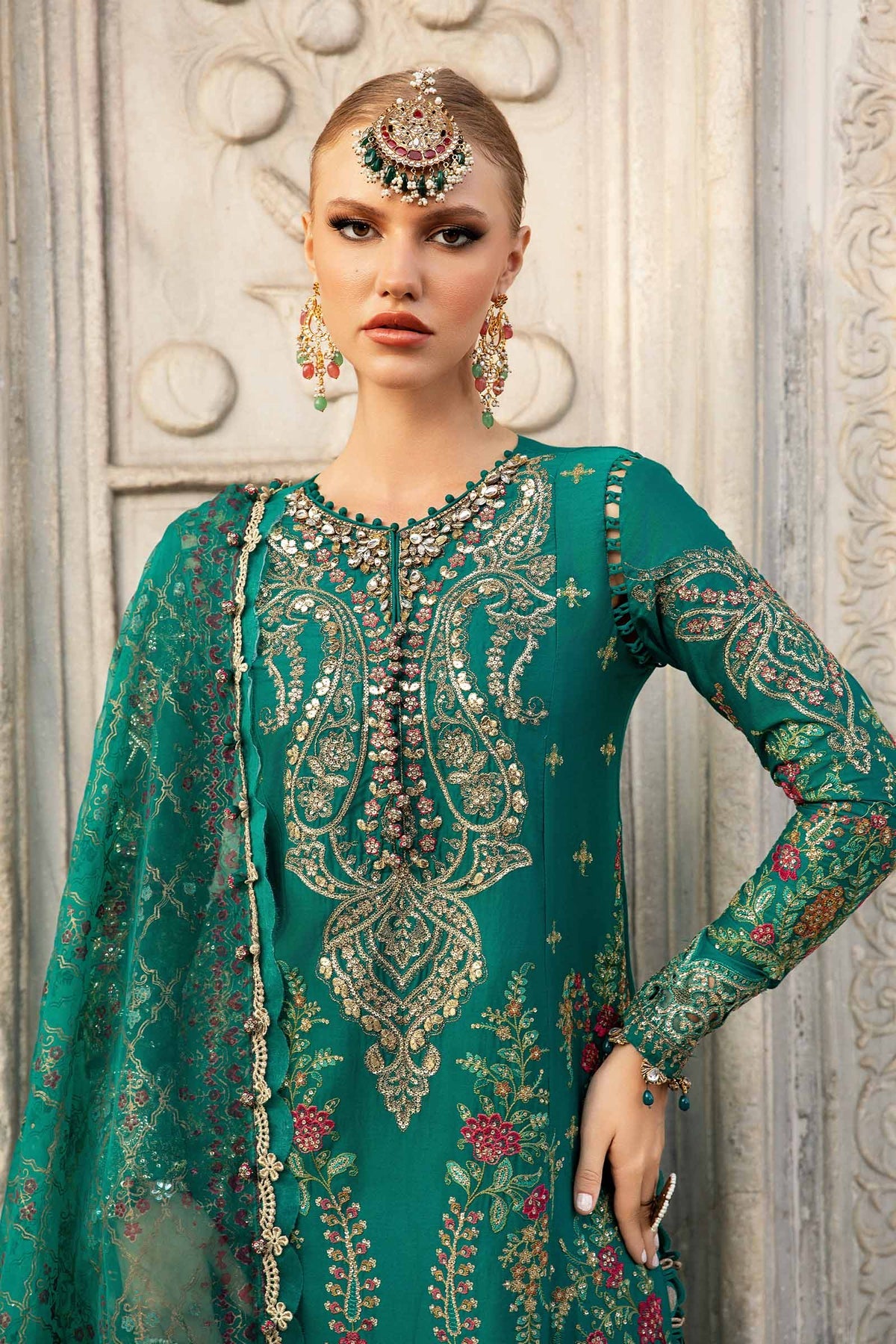 Unstitched Embroidered Cotton Satin Suit  Maria B