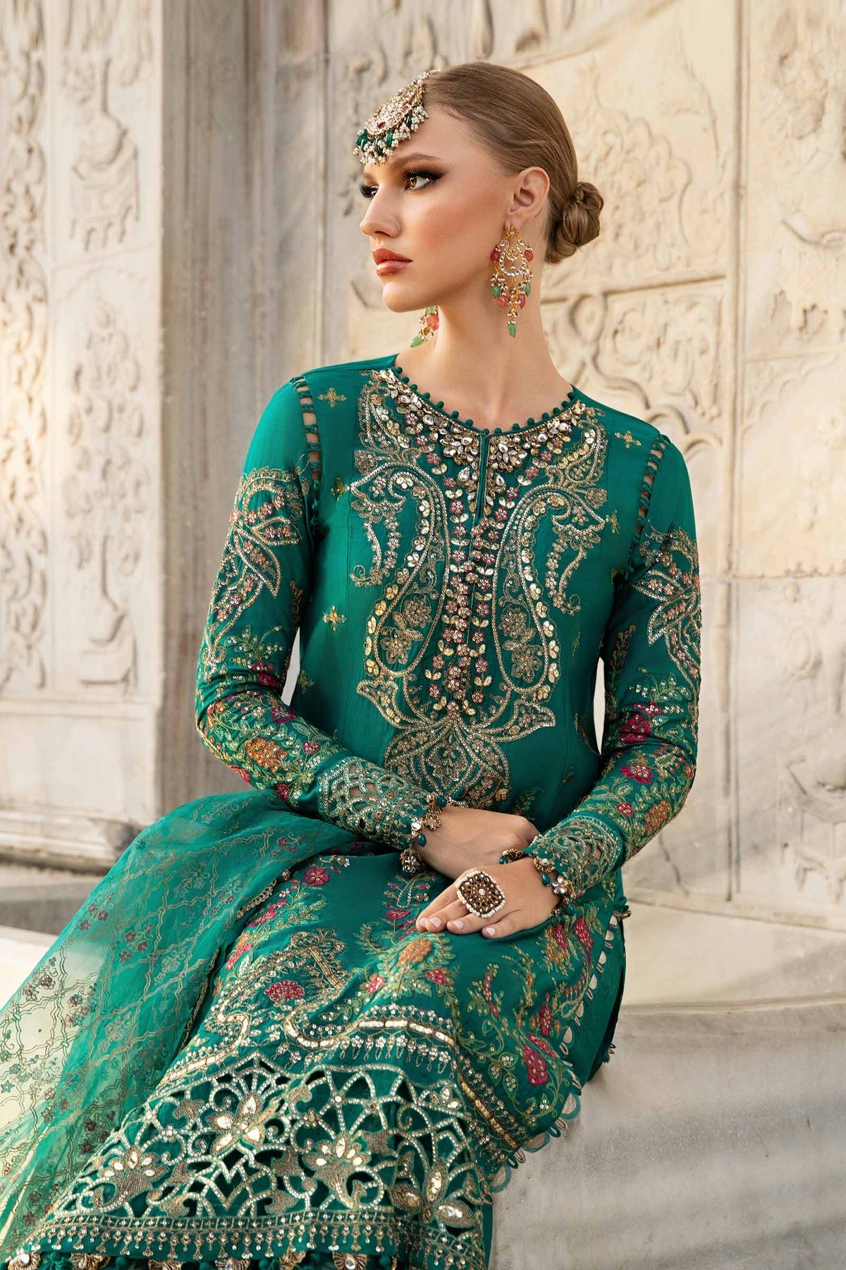 Unstitched Embroidered Cotton Satin Suit  Maria B