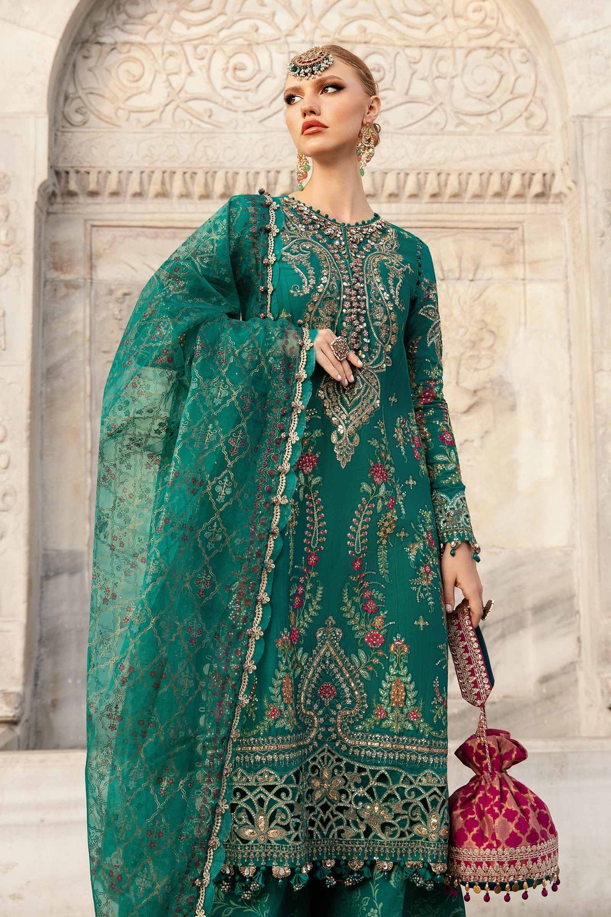 Unstitched Embroidered Cotton Satin Suit  Maria B