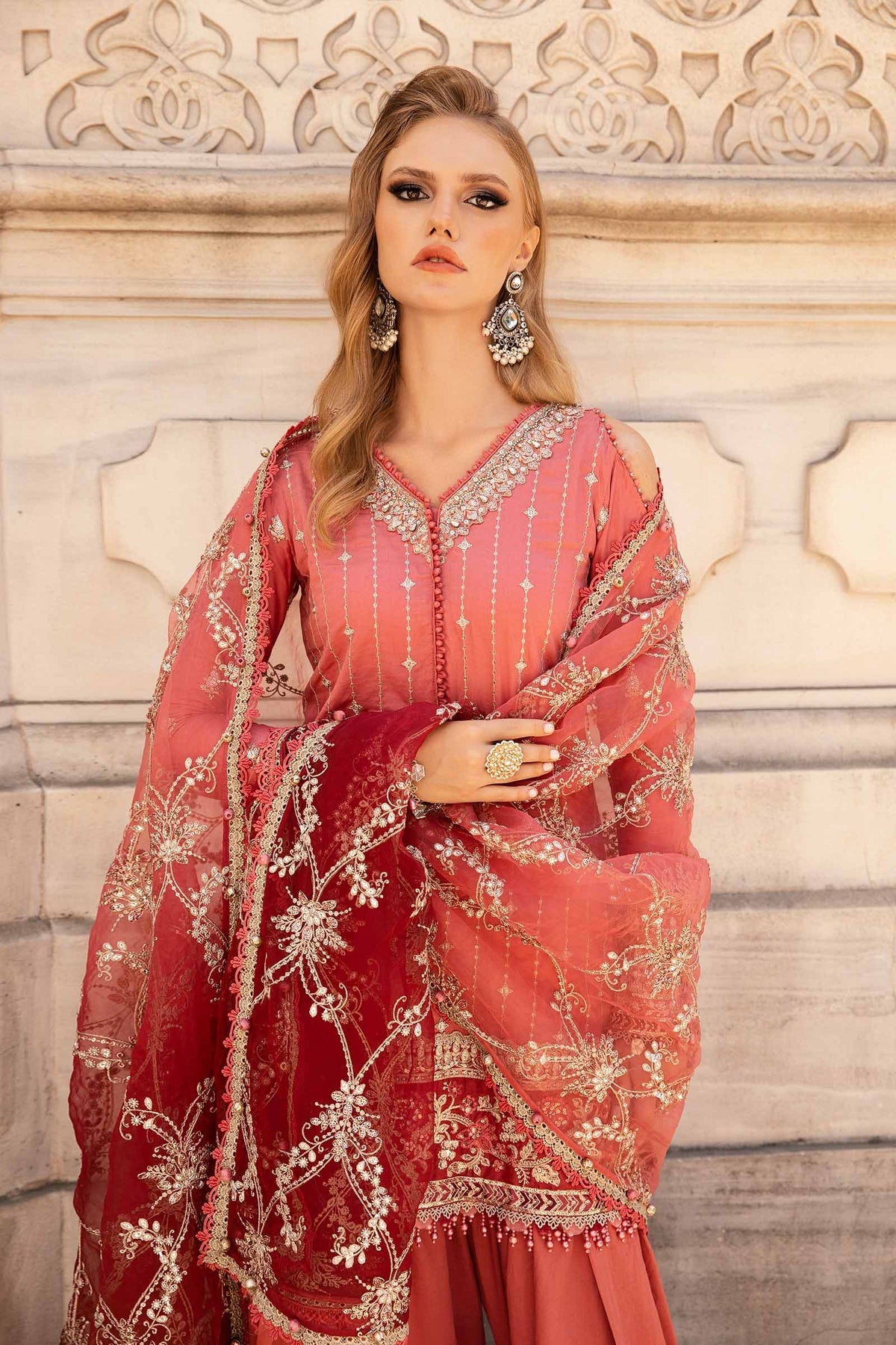 Unstitched Embroidered Cotton Satin Suit  Maria B