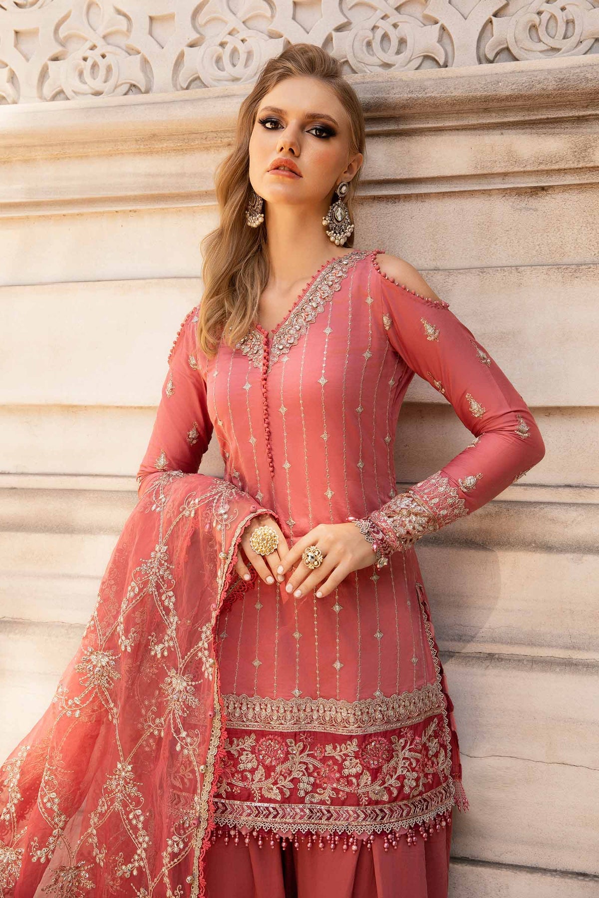 Unstitched Embroidered Cotton Satin Suit  Maria B