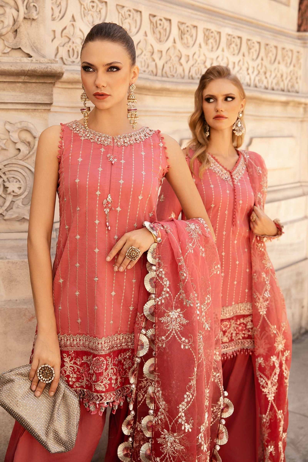 Unstitched Embroidered Cotton Satin Suit  Maria B