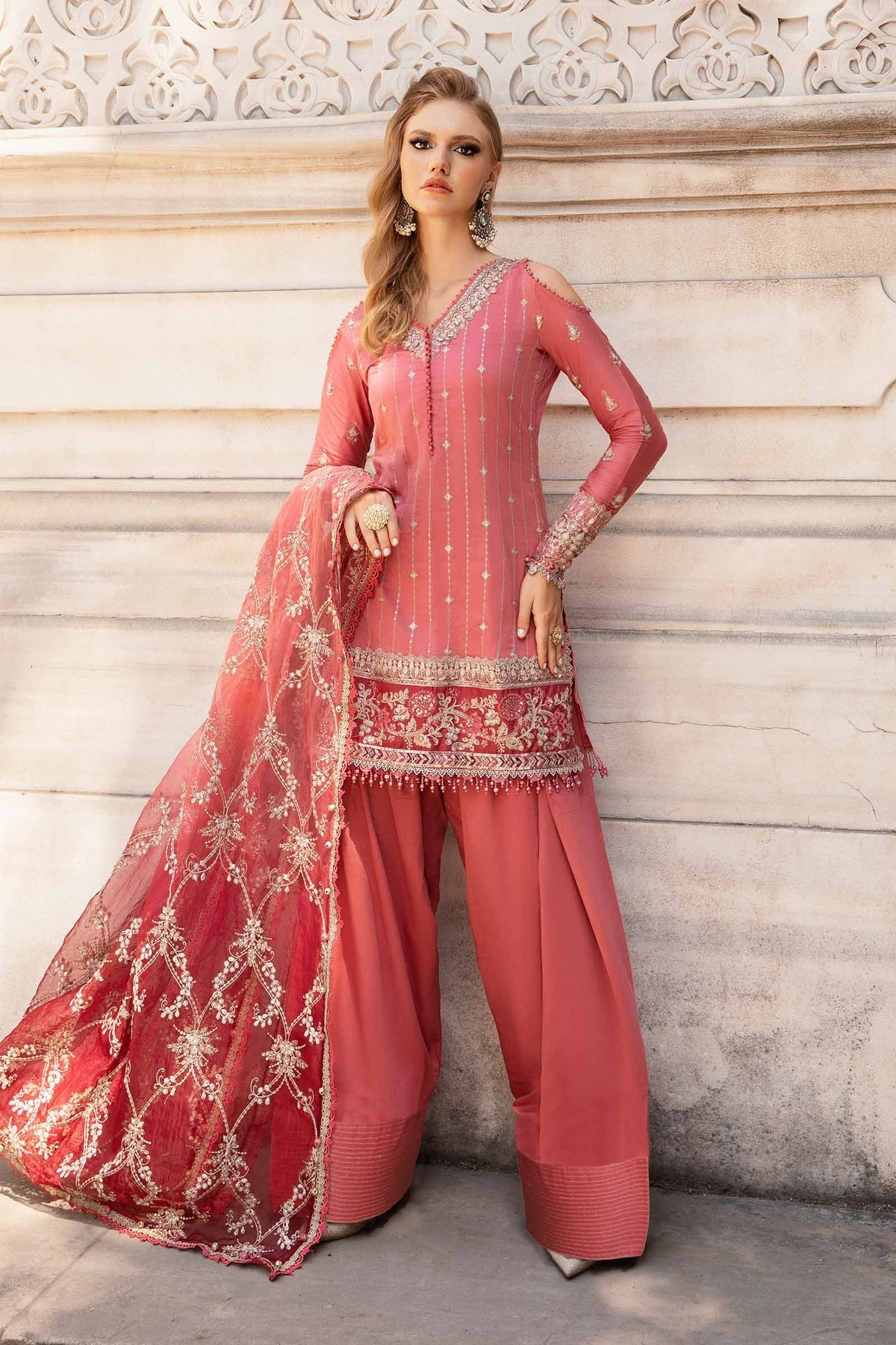 Unstitched Embroidered Cotton Satin Suit  Maria B