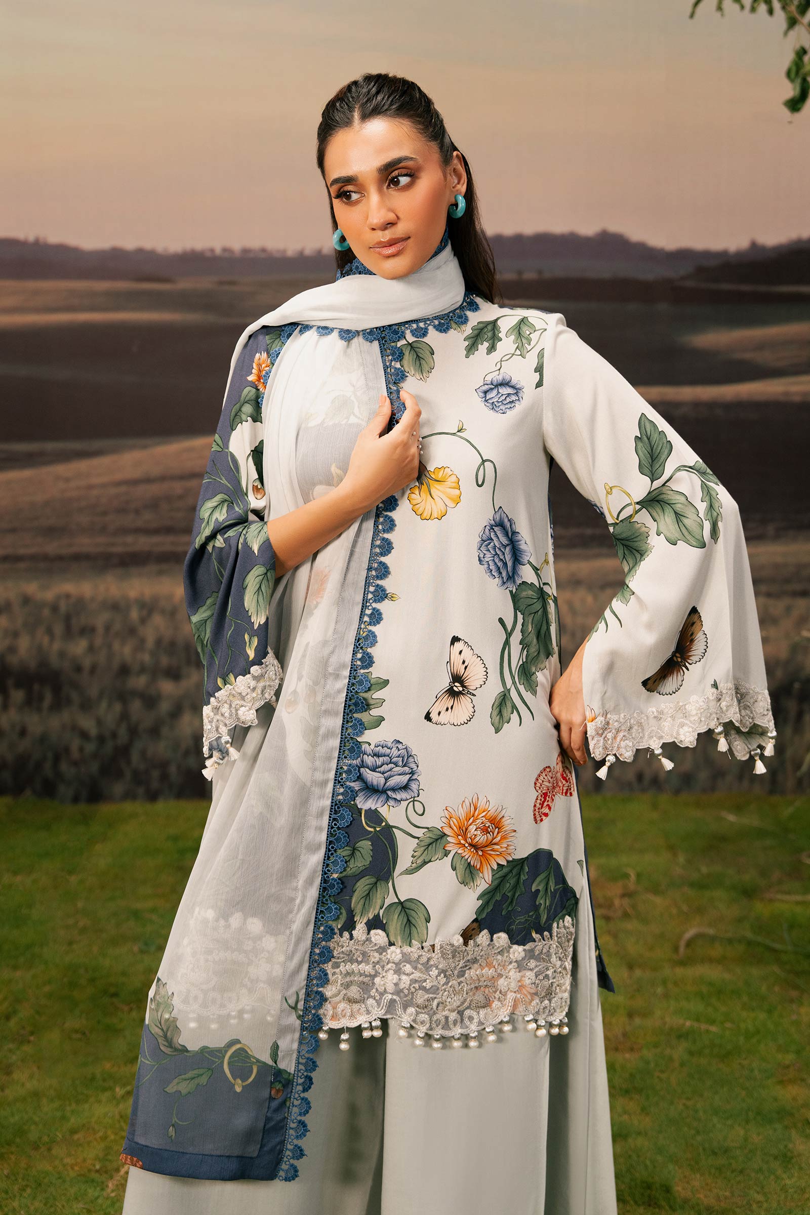 M Basic Unstitched Embroidered Arabic Lawn By Maria B