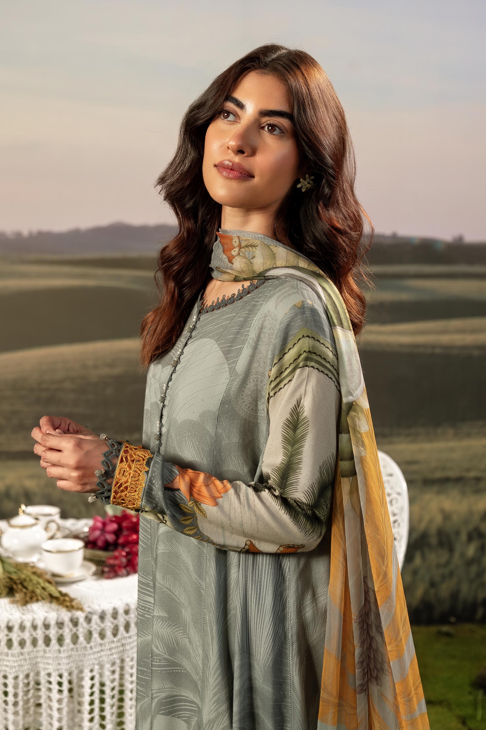 M Basic Unstitched Embroidered Arabic Lawn By Maria B