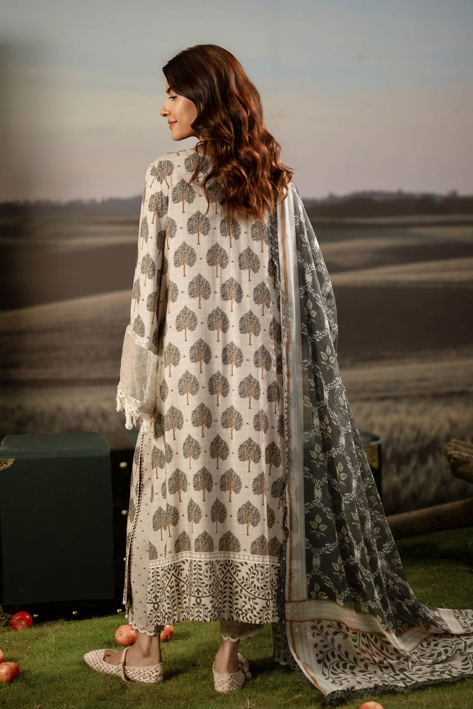 M Basic Unstitched Embroidered Arabic Lawn By Maria B